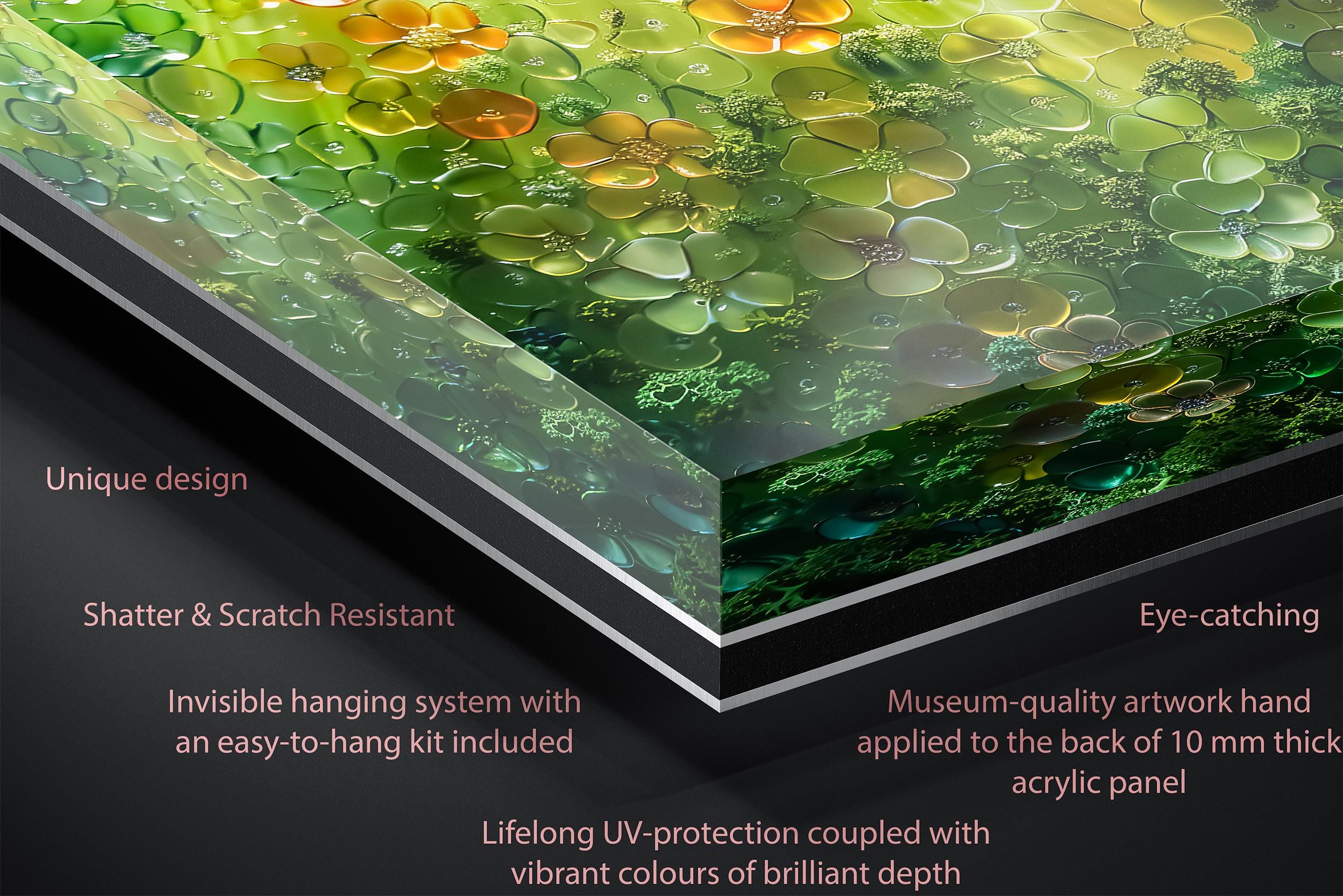 Floral Landscape Acrylic Glass Wall Art: Modern Garden of Light