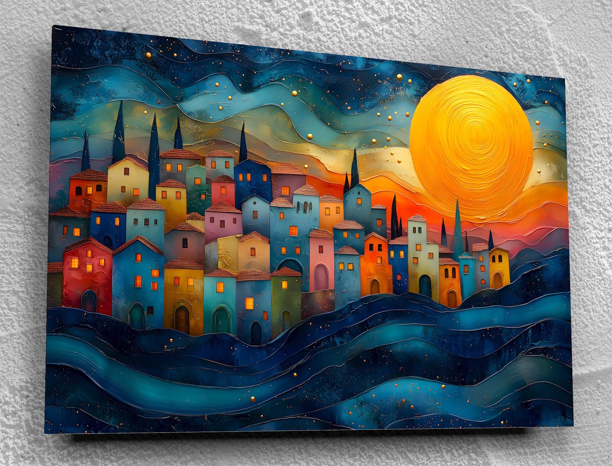 Sicilian Sunset Acrylic Glass Wall Art: Mediterranean Landscape