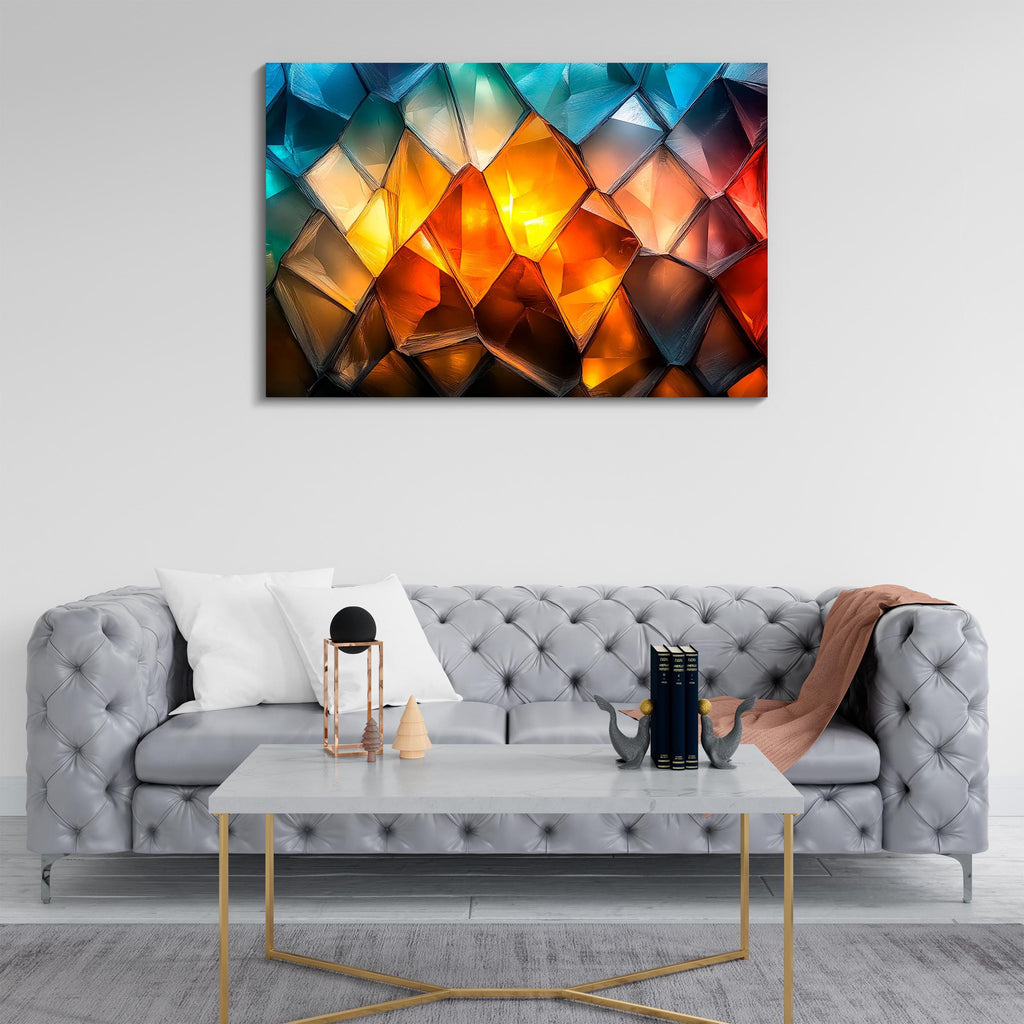 Luxury Abstract Acrylic Glass Wall Art: Golden Ember & Blue Decor