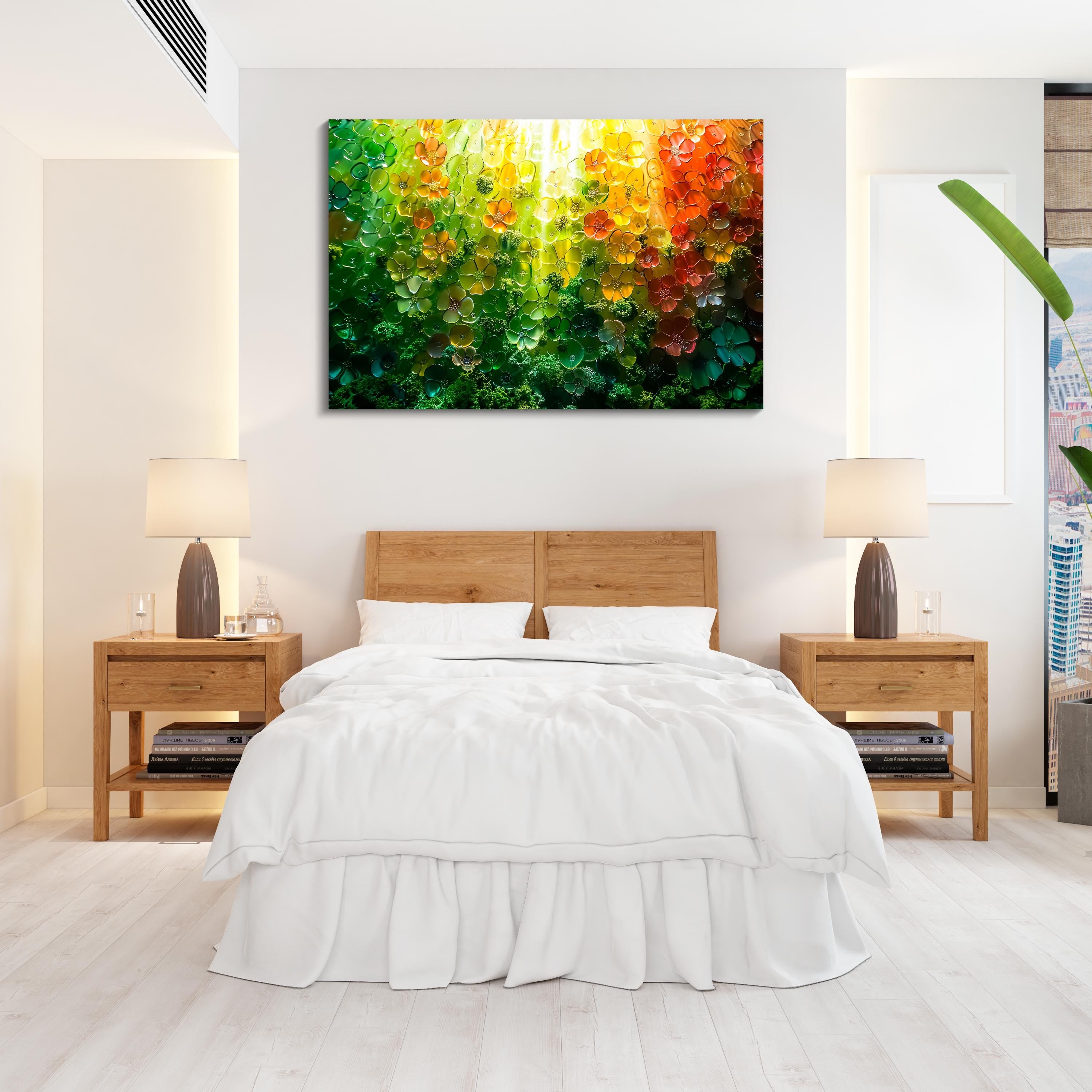Floral Landscape Acrylic Glass Wall Art: Modern Garden of Light