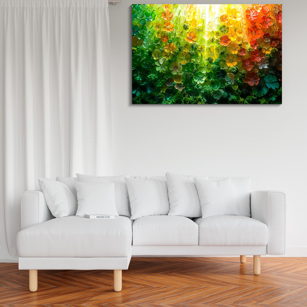 Floral Landscape Acrylic Glass Wall Art: Modern Garden of Light