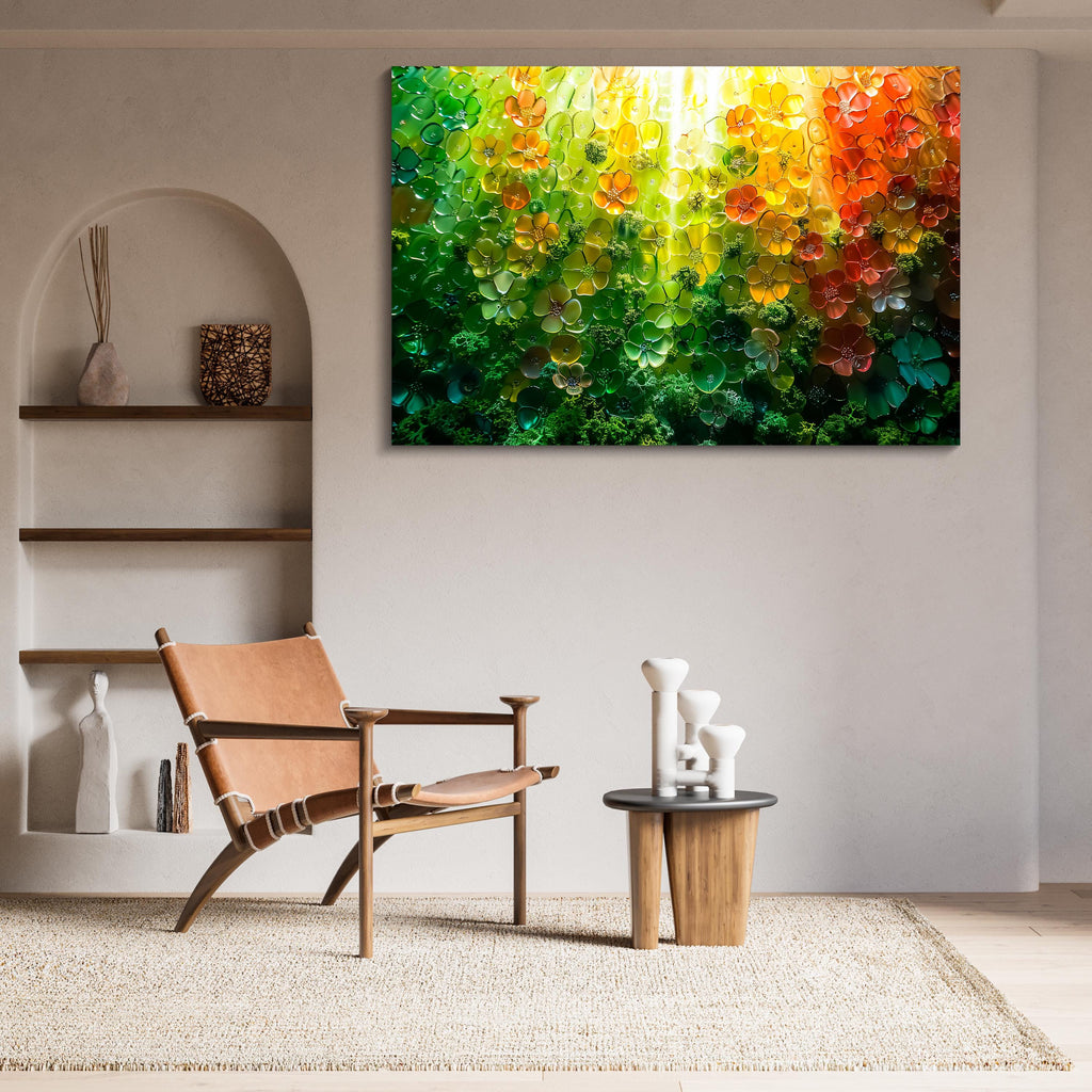 Floral Landscape Acrylic Glass Wall Art: Modern Garden of Light