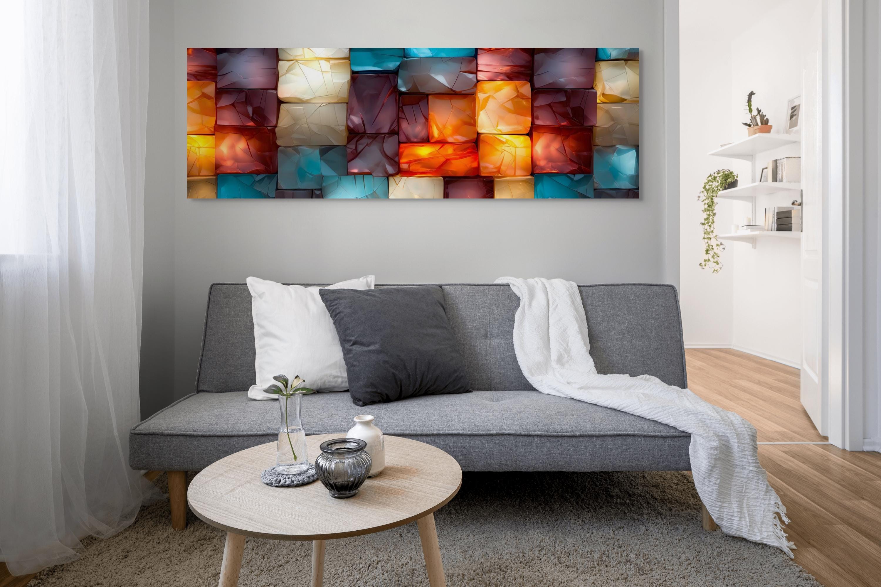 Oversized Panoramic Wall Art: 3D Light Play Acrylic Glass