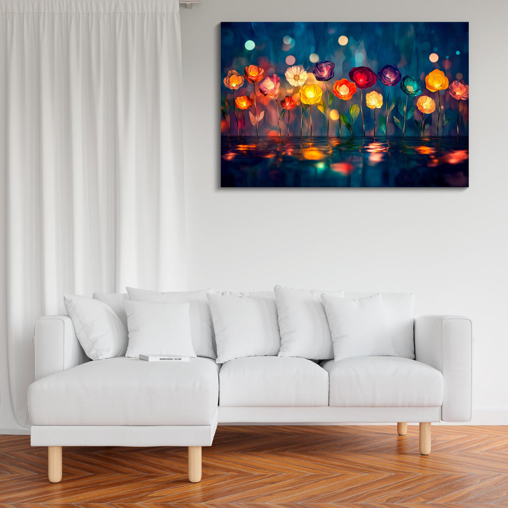 Luminous Floral Acrylic Glass Wall Art: Luxury Abstract Decor