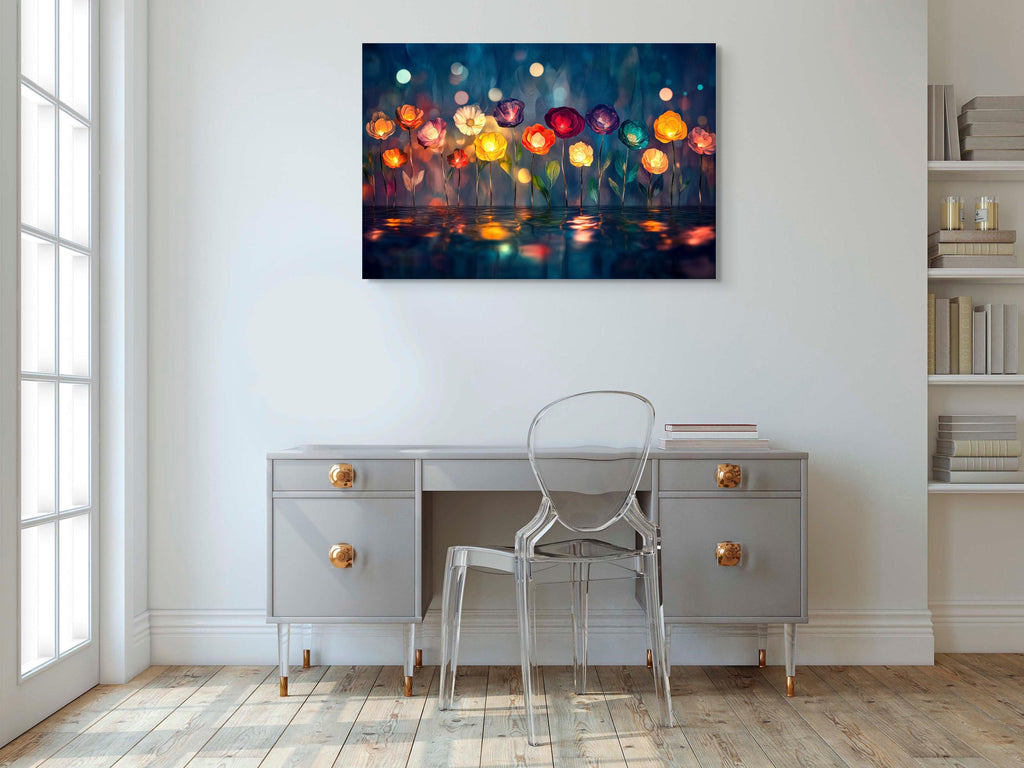 Luminous Floral Acrylic Glass Wall Art: Luxury Abstract Decor