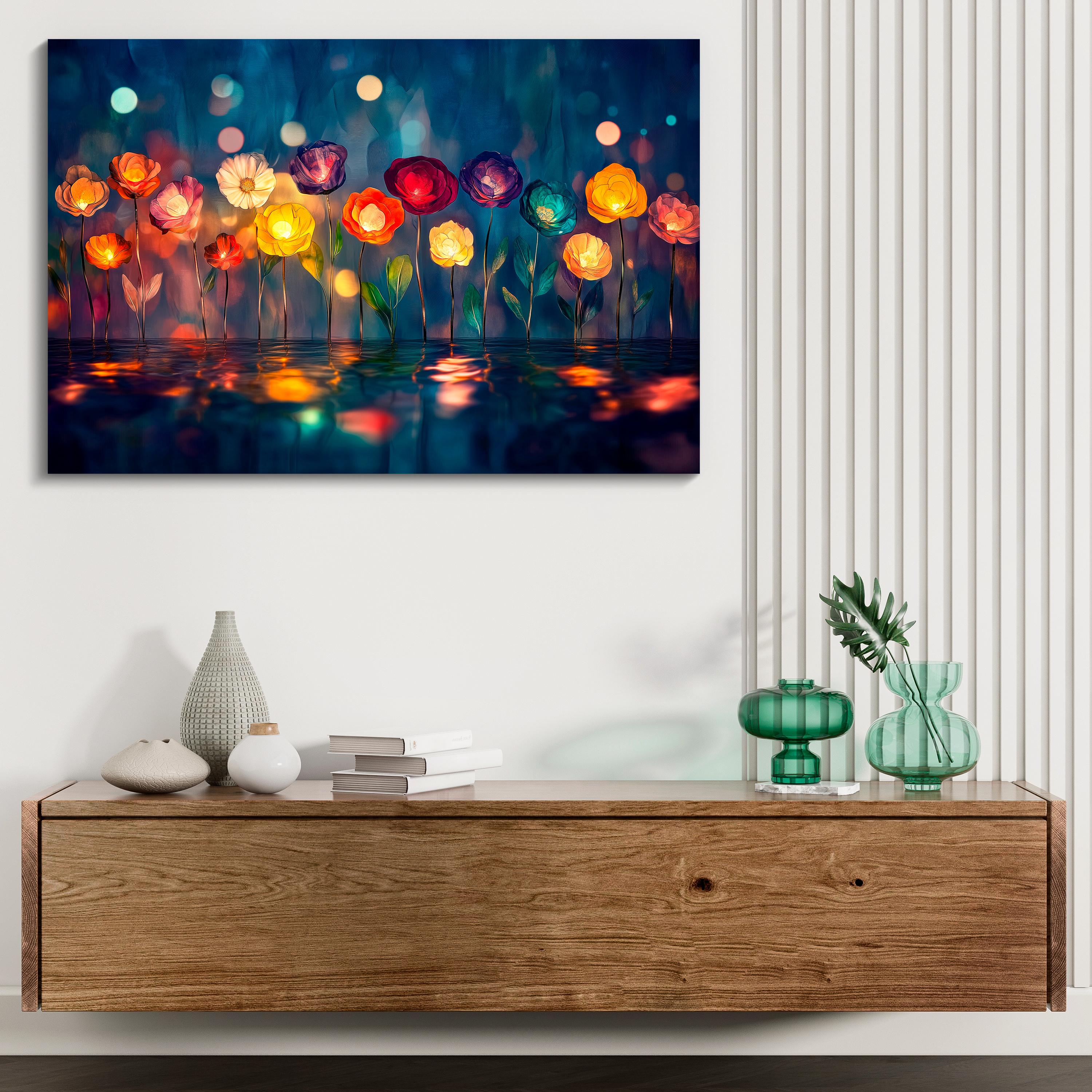 Luminous Floral Acrylic Glass Wall Art: Luxury Abstract Decor