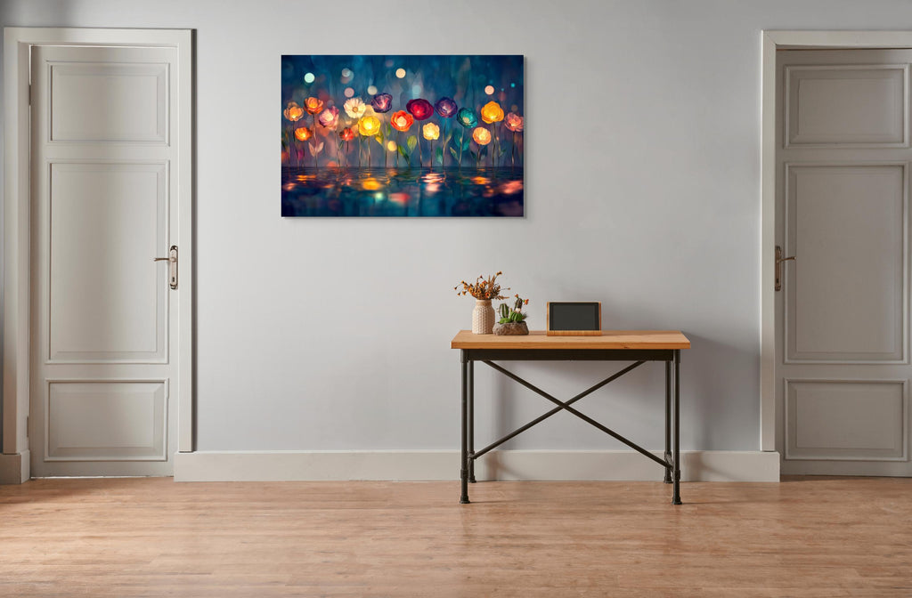 Luminous Floral Acrylic Glass Wall Art: Luxury Abstract Decor