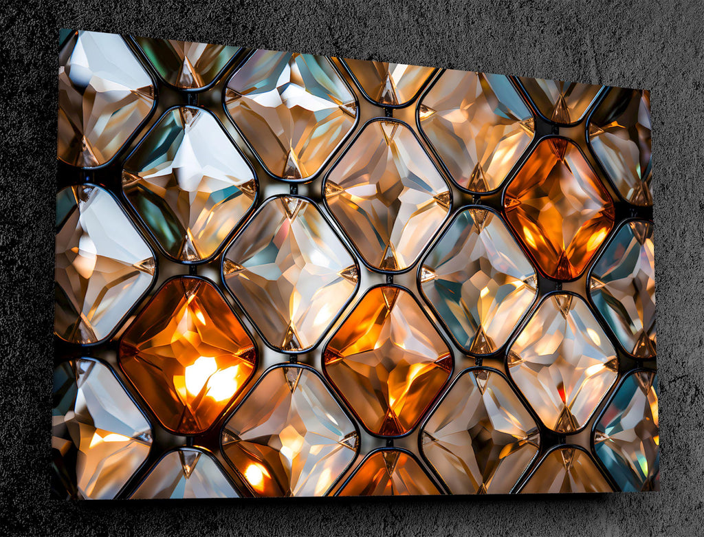 Prismatic Bastion Luxury Crystal Acrylic Wall Art | Geometric Faceted Mosaic | Contemporary Designer Wall Panel