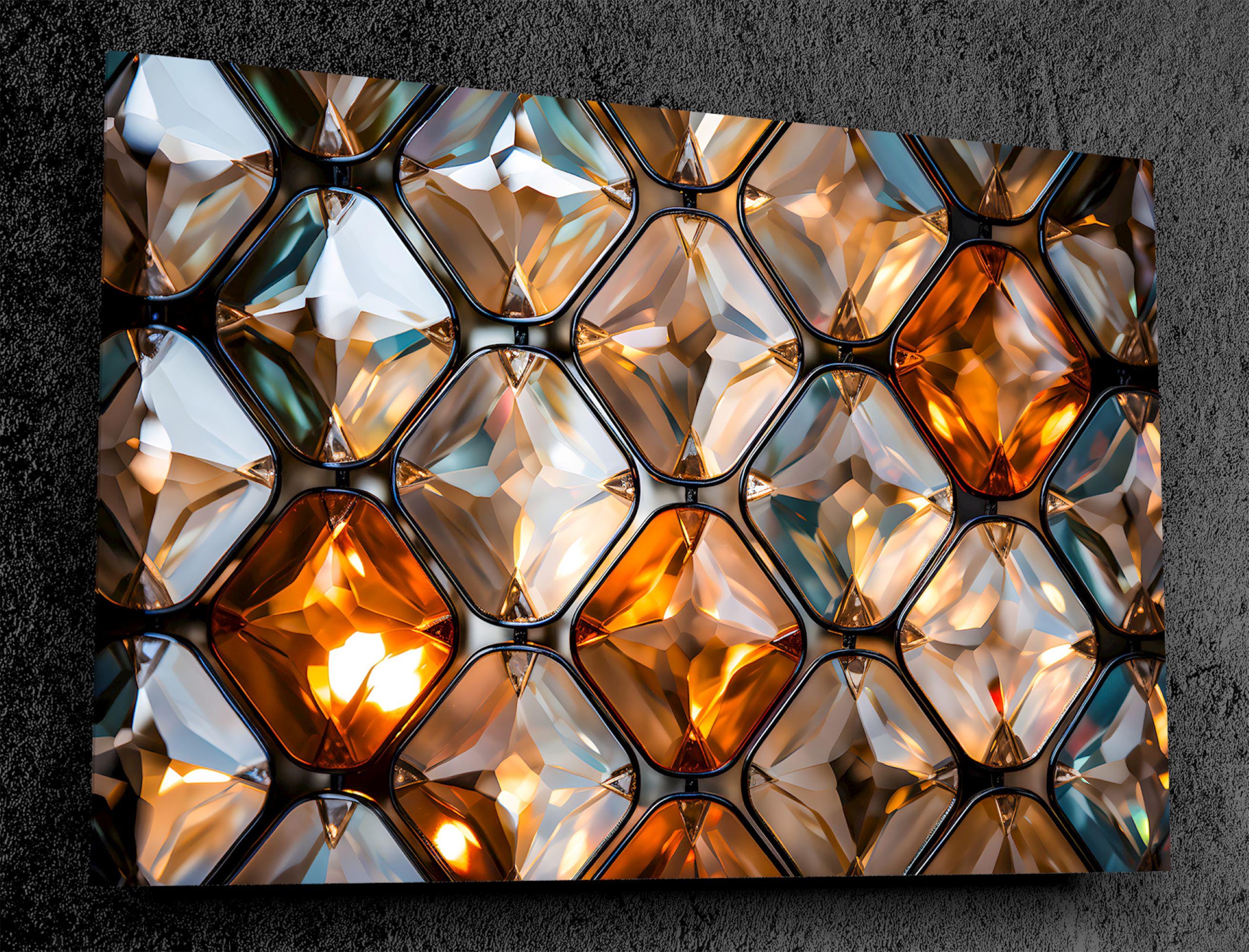 Prismatic Bastion Luxury Crystal Acrylic Wall Art | Geometric Faceted Mosaic | Contemporary Designer Wall Panel