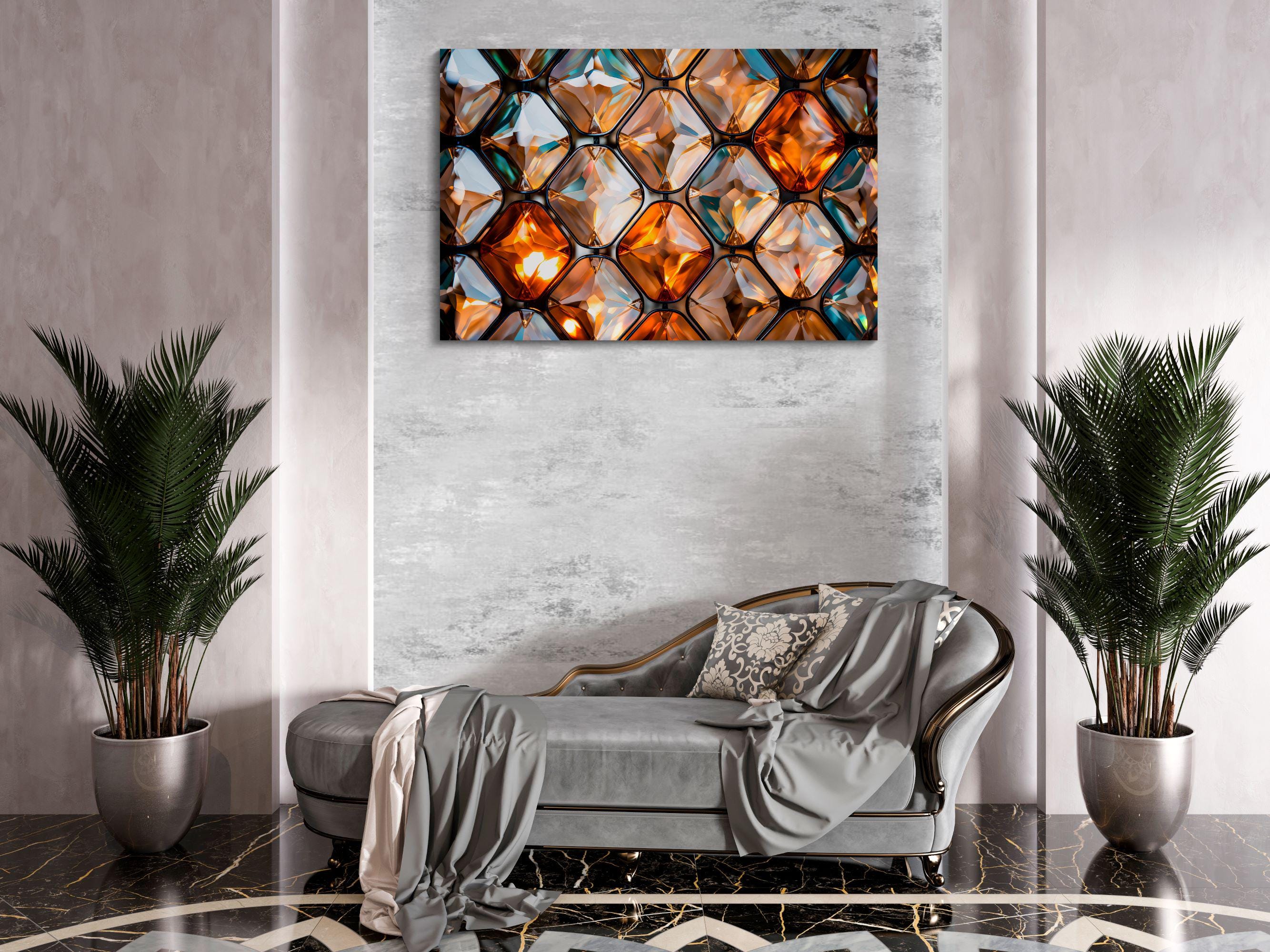 Prismatic Bastion Luxury Crystal Acrylic Wall Art | Geometric Faceted Mosaic | Contemporary Designer Wall Panel