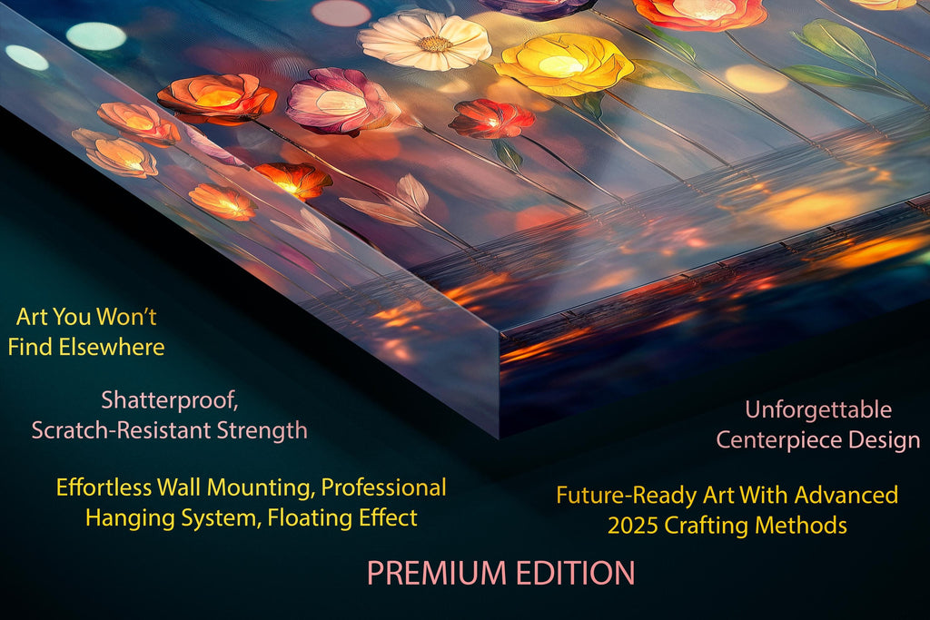 Luminous Floral Acrylic Glass Wall Art: Luxury Abstract Decor