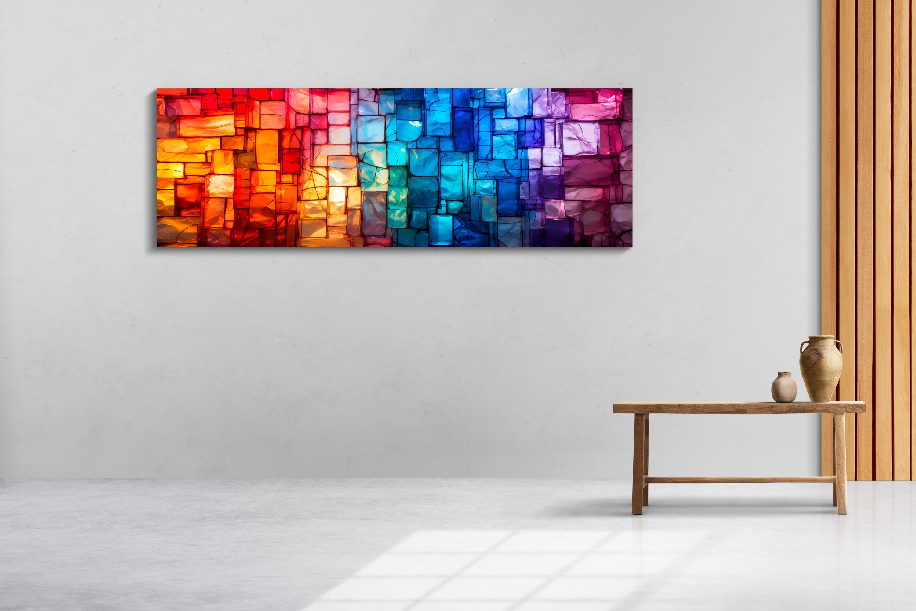 Panoramic Crystal Acrylglass Wall Art: 'Spectrum Flow' Light Play
