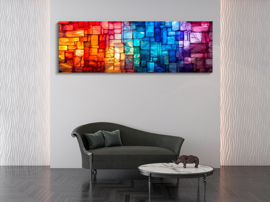 Panoramic Crystal Acrylglass Wall Art: 'Spectrum Flow' Light Play