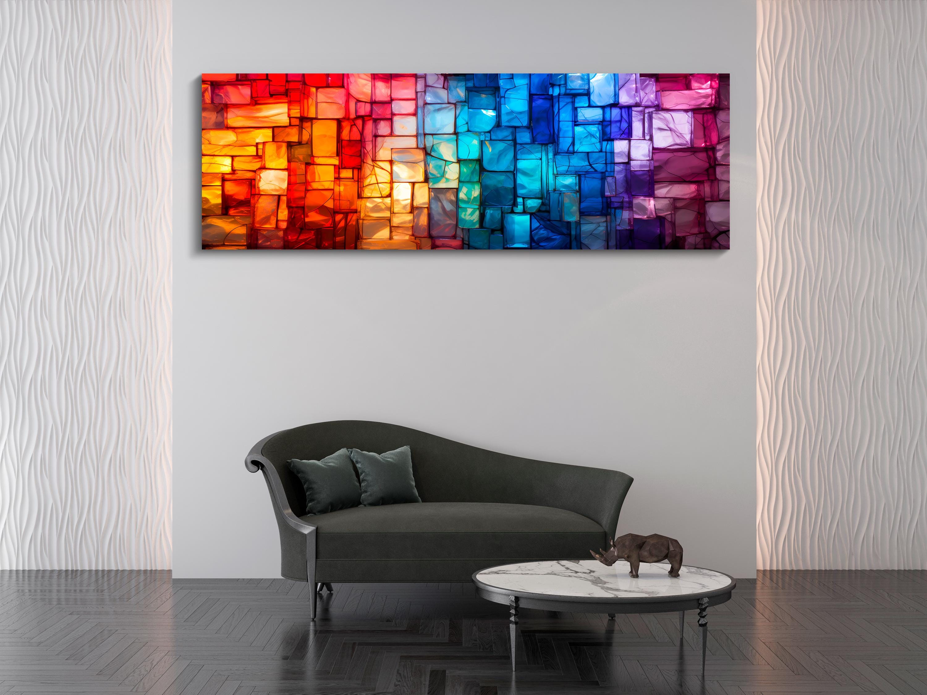 Panoramic Crystal Acrylglass Wall Art: 'Spectrum Flow' Light Play