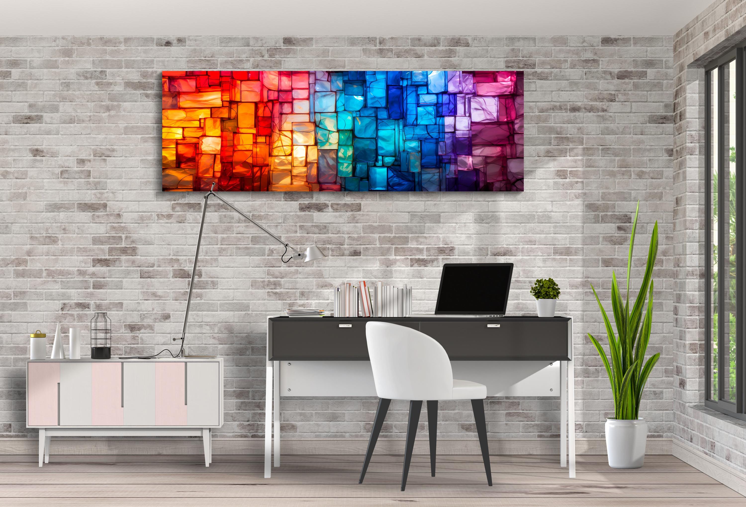 Panoramic Crystal Acrylglass Wall Art: 'Spectrum Flow' Light Play