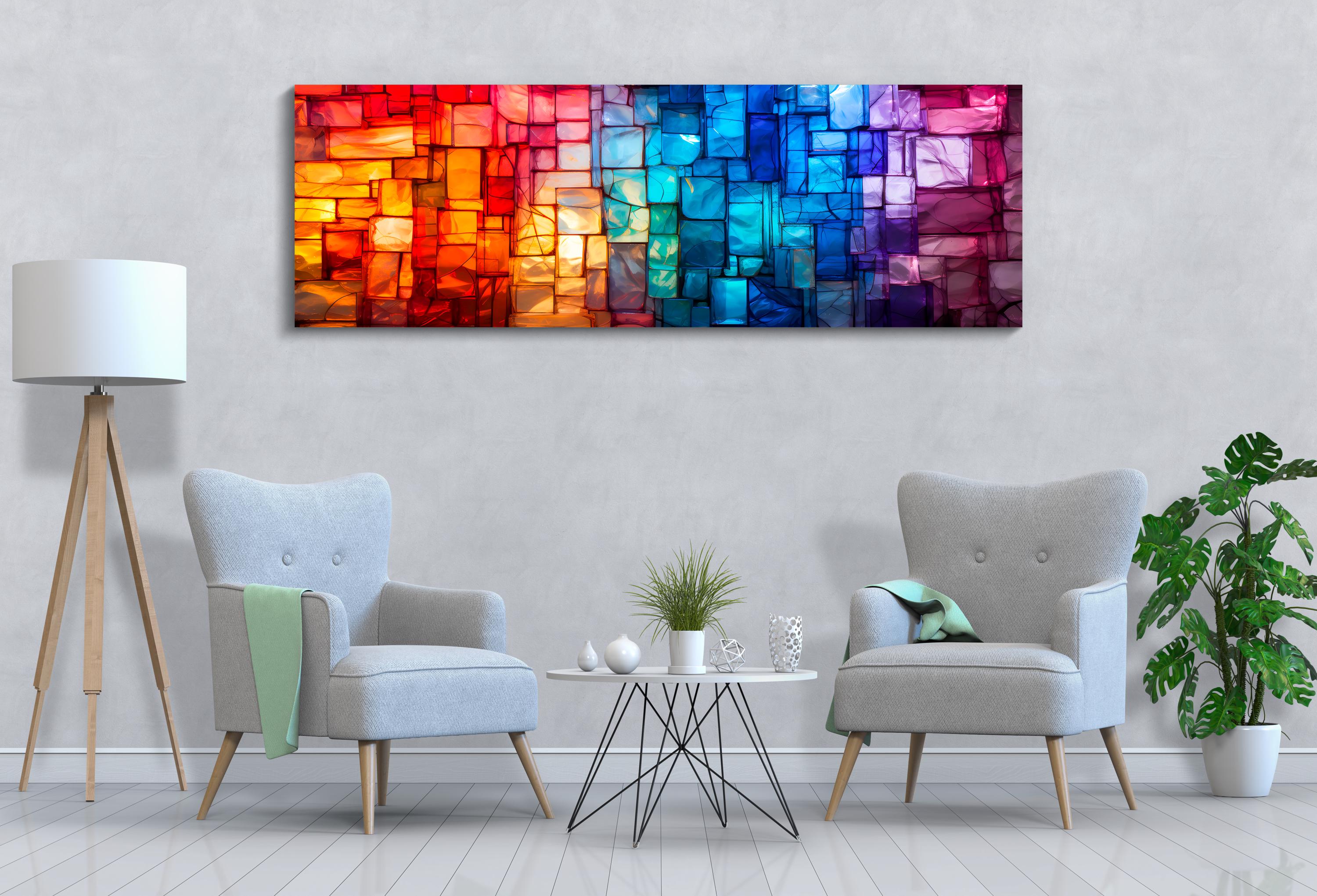 Panoramic Crystal Acrylglass Wall Art: 'Spectrum Flow' Light Play