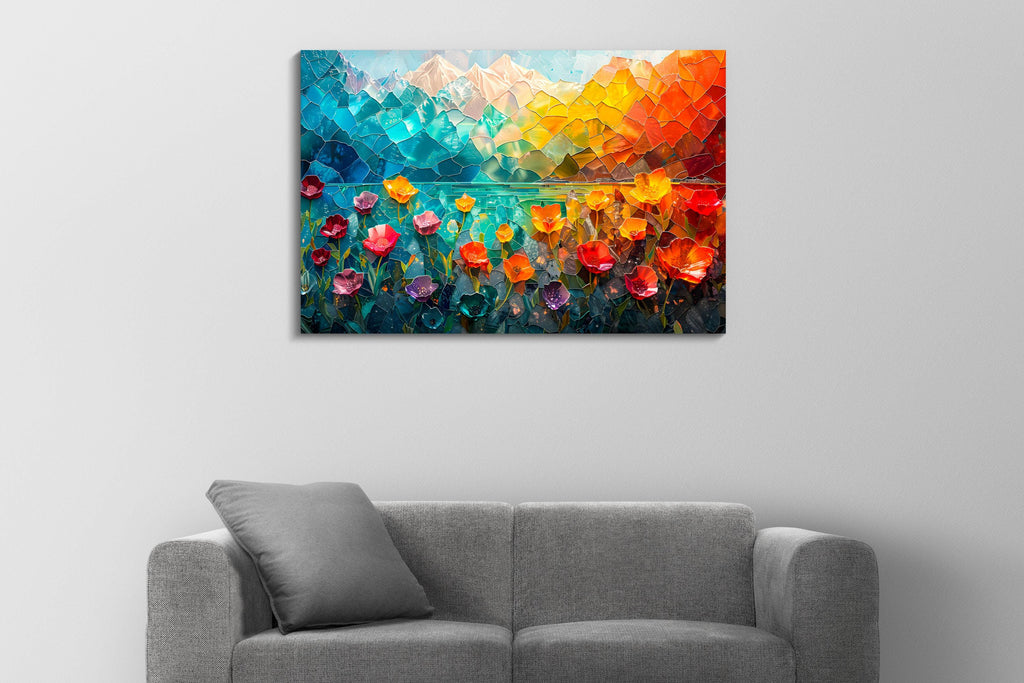 Mountain Blossoms AcrylGlass Wall Art: Luminous Alpine Landscape