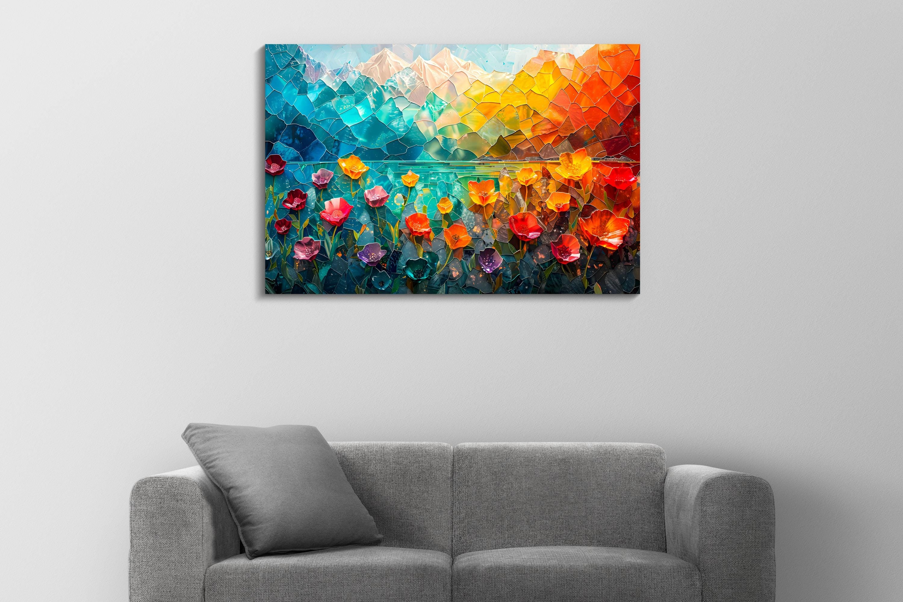 Mountain Blossoms AcrylGlass Wall Art: Luminous Alpine Landscape