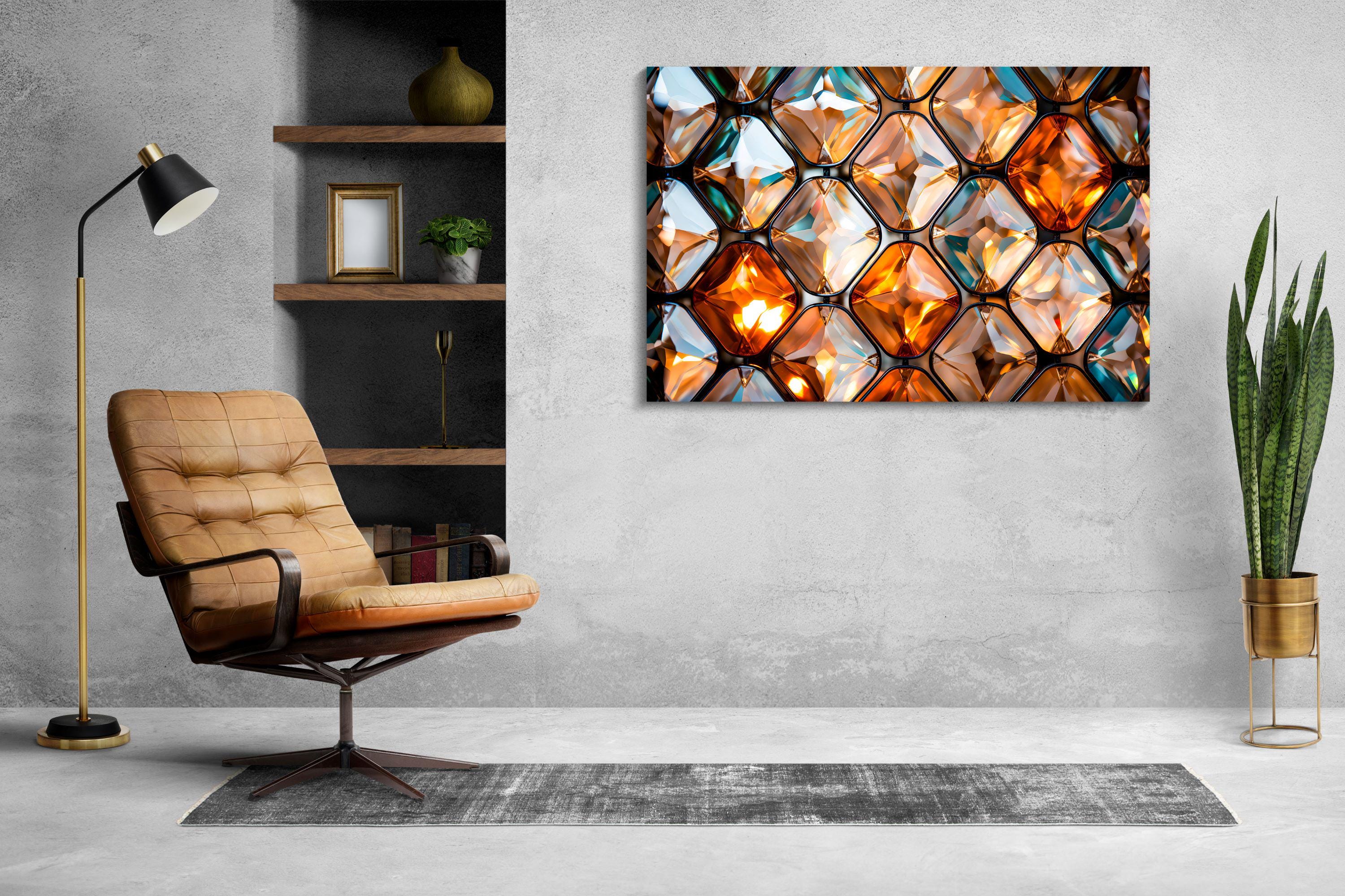 Prismatic Bastion Luxury Crystal Acrylic Wall Art | Geometric Faceted Mosaic | Contemporary Designer Wall Panel