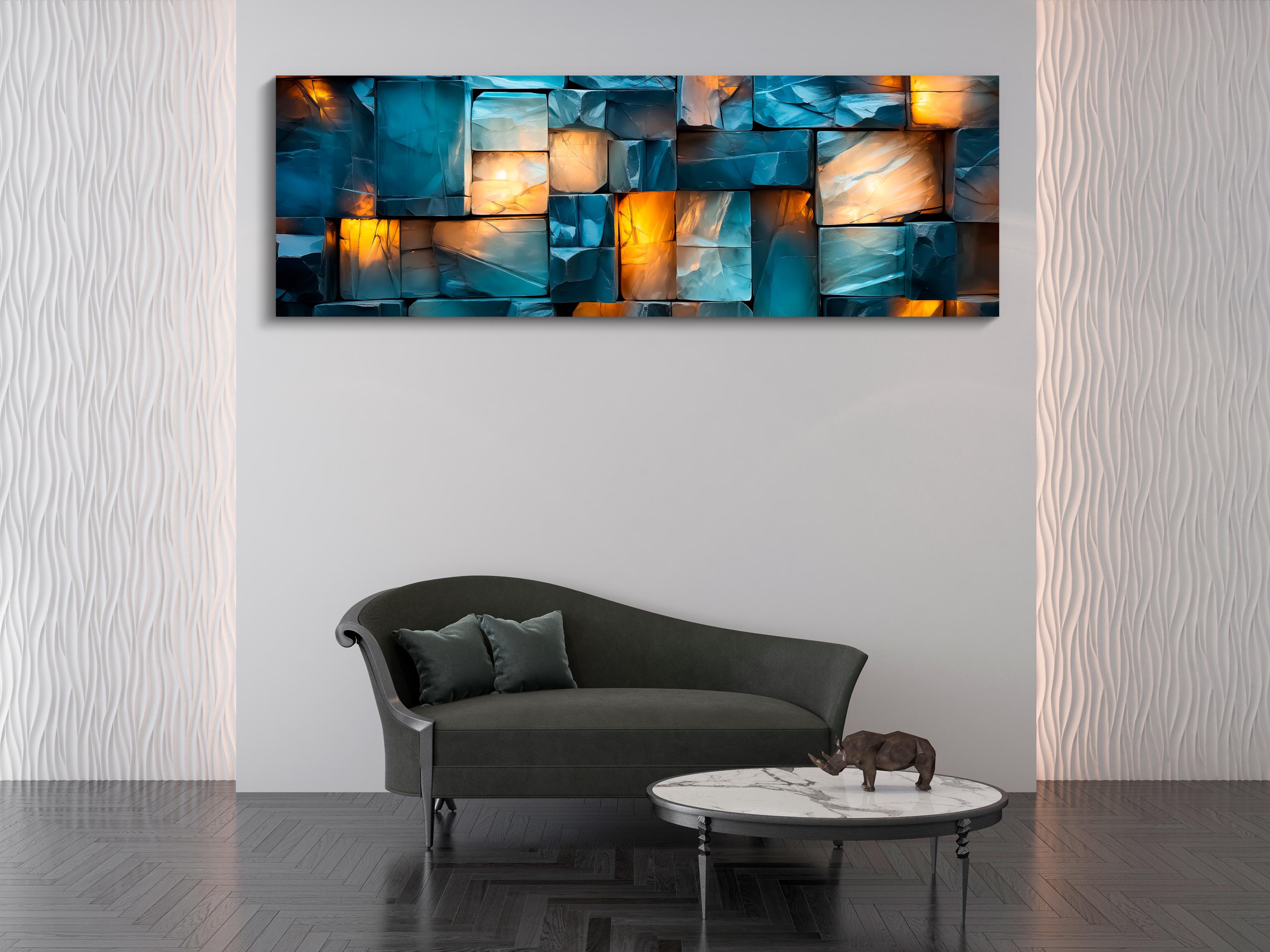 3D Light Play Wall Art: 'Obsidian Glow' Panoramic Acrylglass