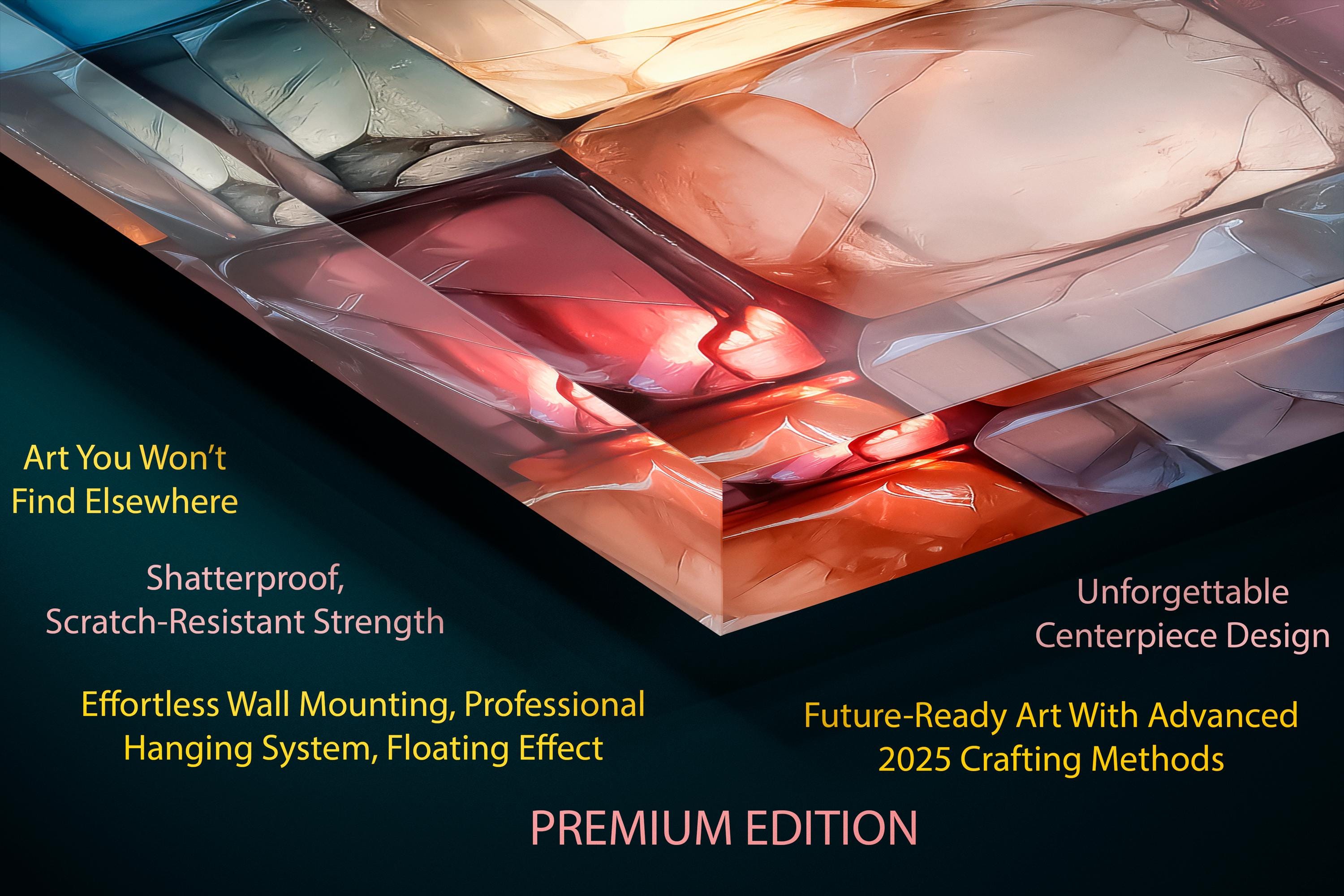 3D Crystal Glass Wall Art: 'Molten Prism' Panoramic Sculpture