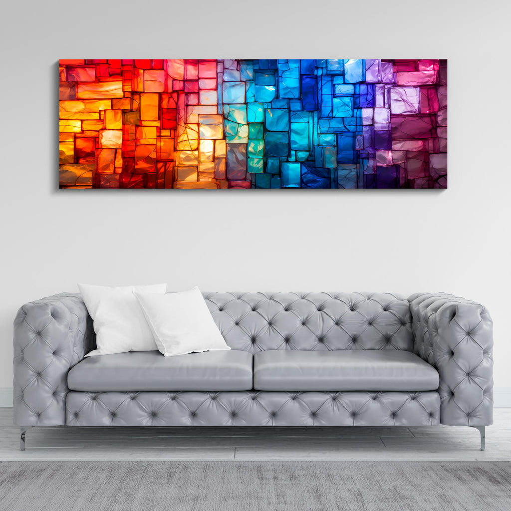 Panoramic Crystal Acrylglass Wall Art: 'Spectrum Flow' Light Play