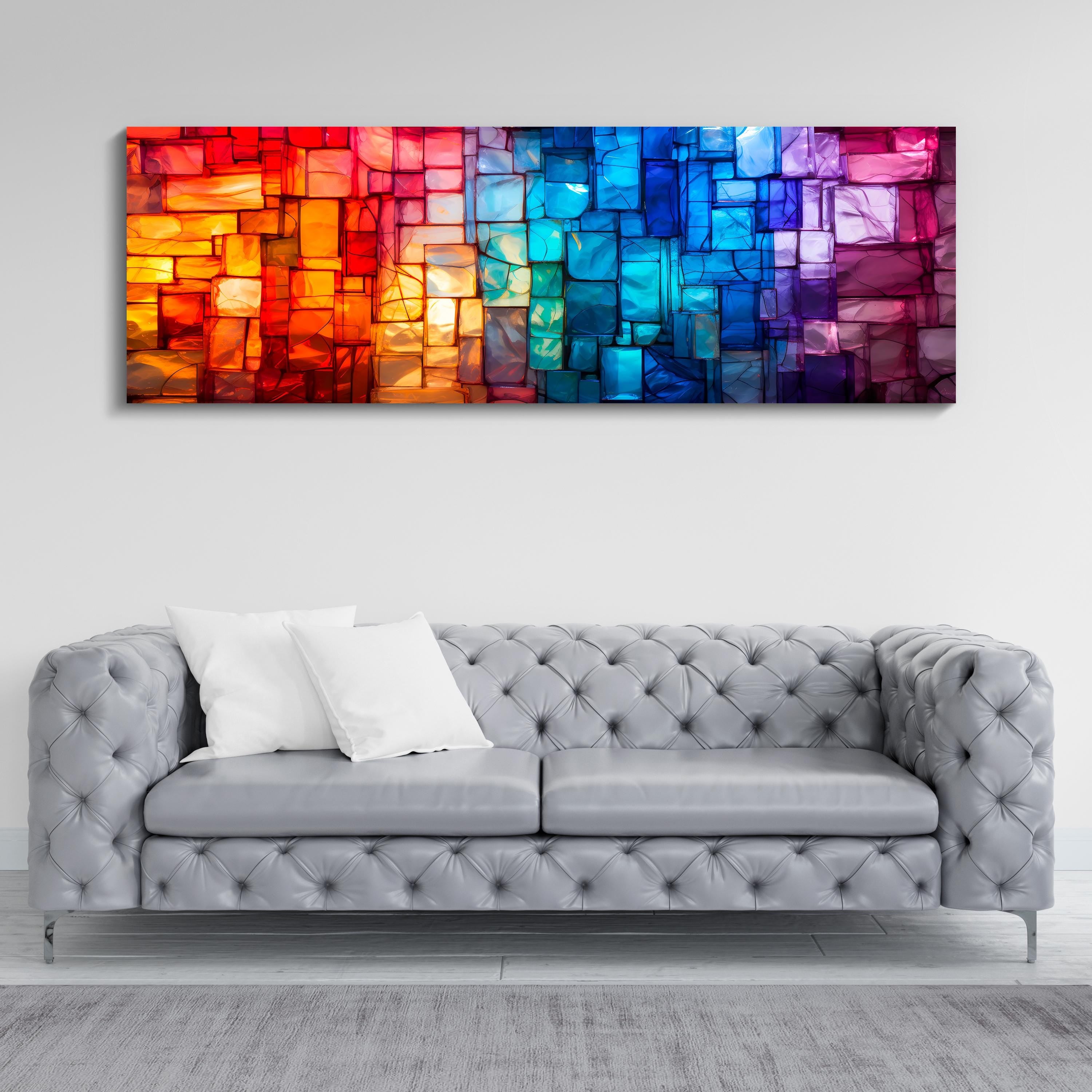 Panoramic Crystal Acrylglass Wall Art: 'Spectrum Flow' Light Play
