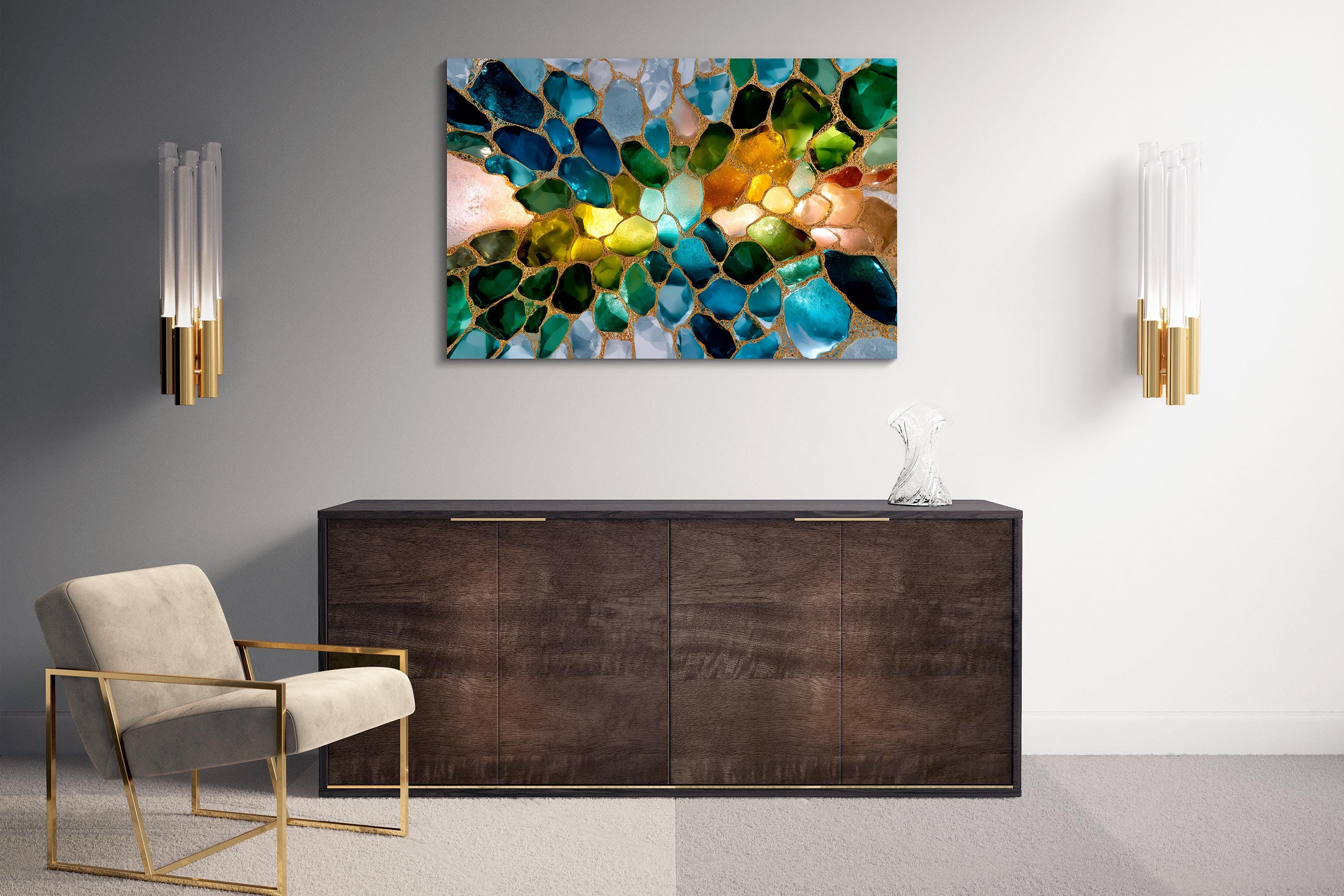 Verdant Aurora Crystal AcrylGlass Wall Art: Elegant Home Decor