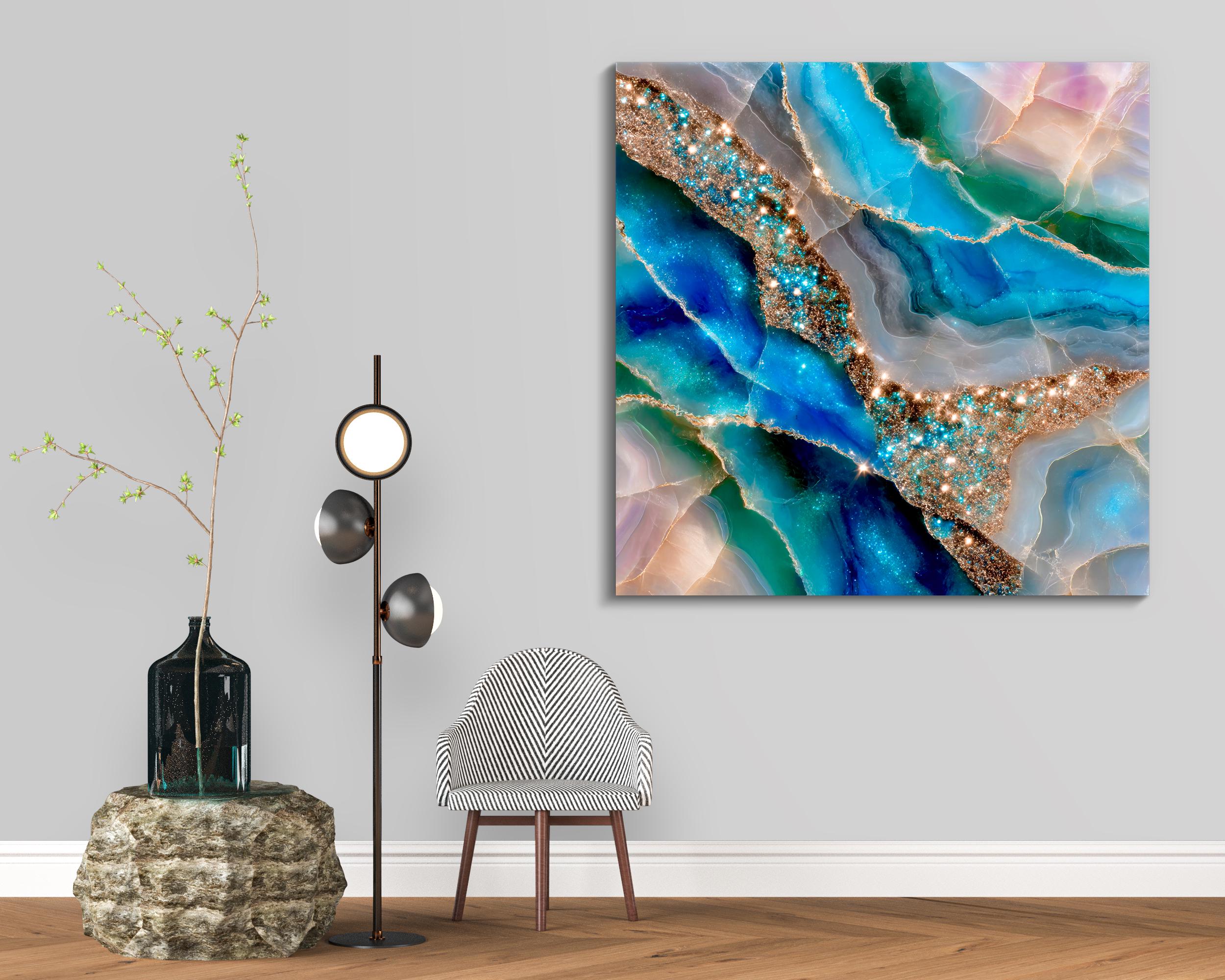 Aquamarine Crystal AcrylGlass Wall Art: Celestial Azure Rivers 3D Gemstone Panel