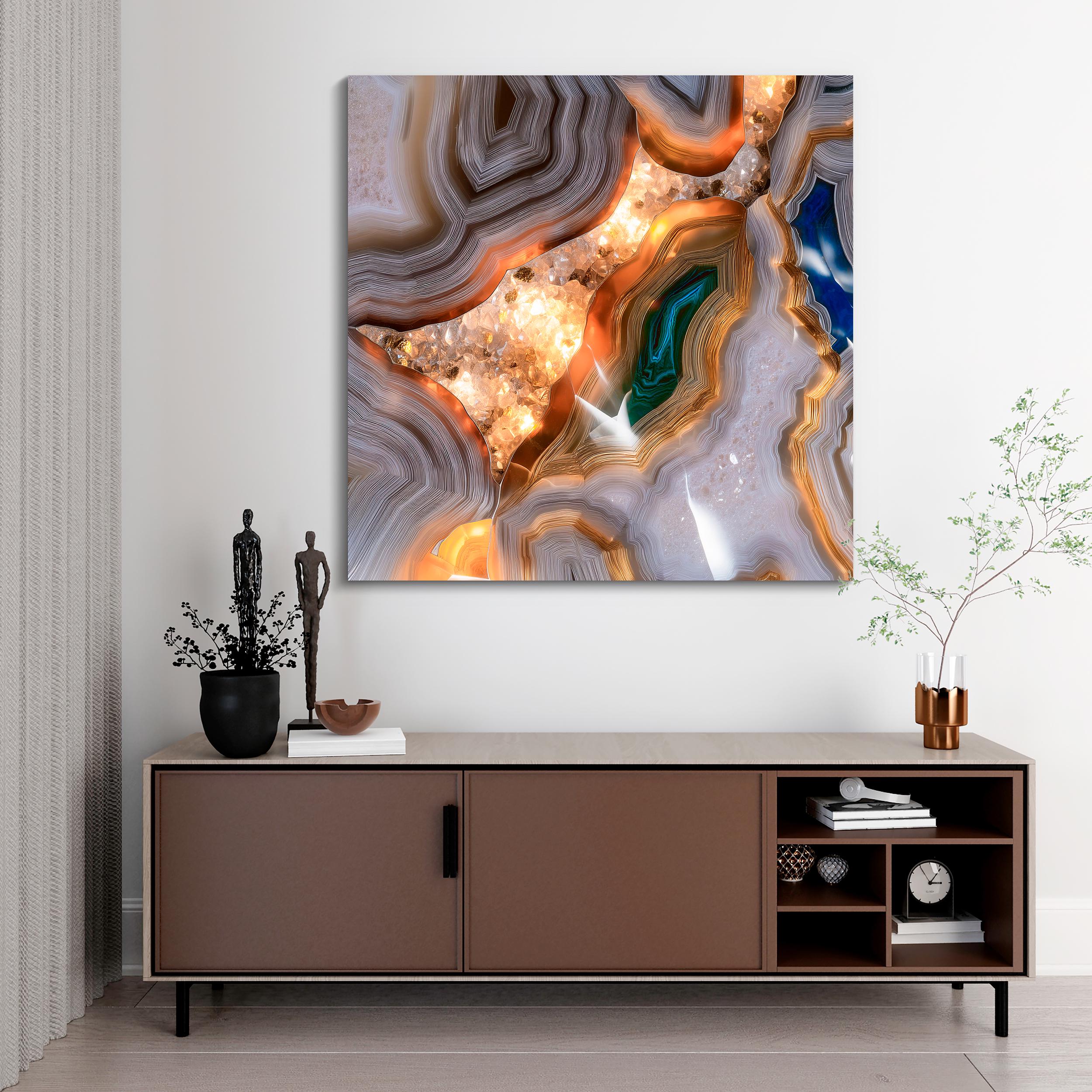 Teal & Gold Agate Geode Acrylic Glass Wall Art: Modern Luxury Panel