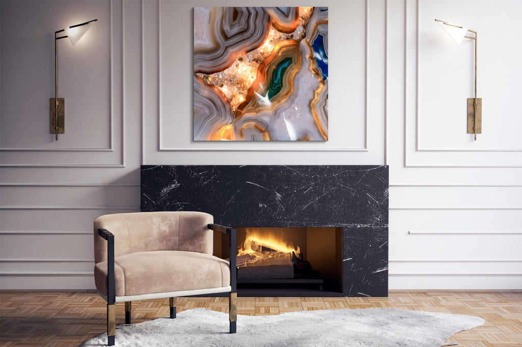 Teal & Gold Agate Geode Acrylic Glass Wall Art: Modern Luxury Panel