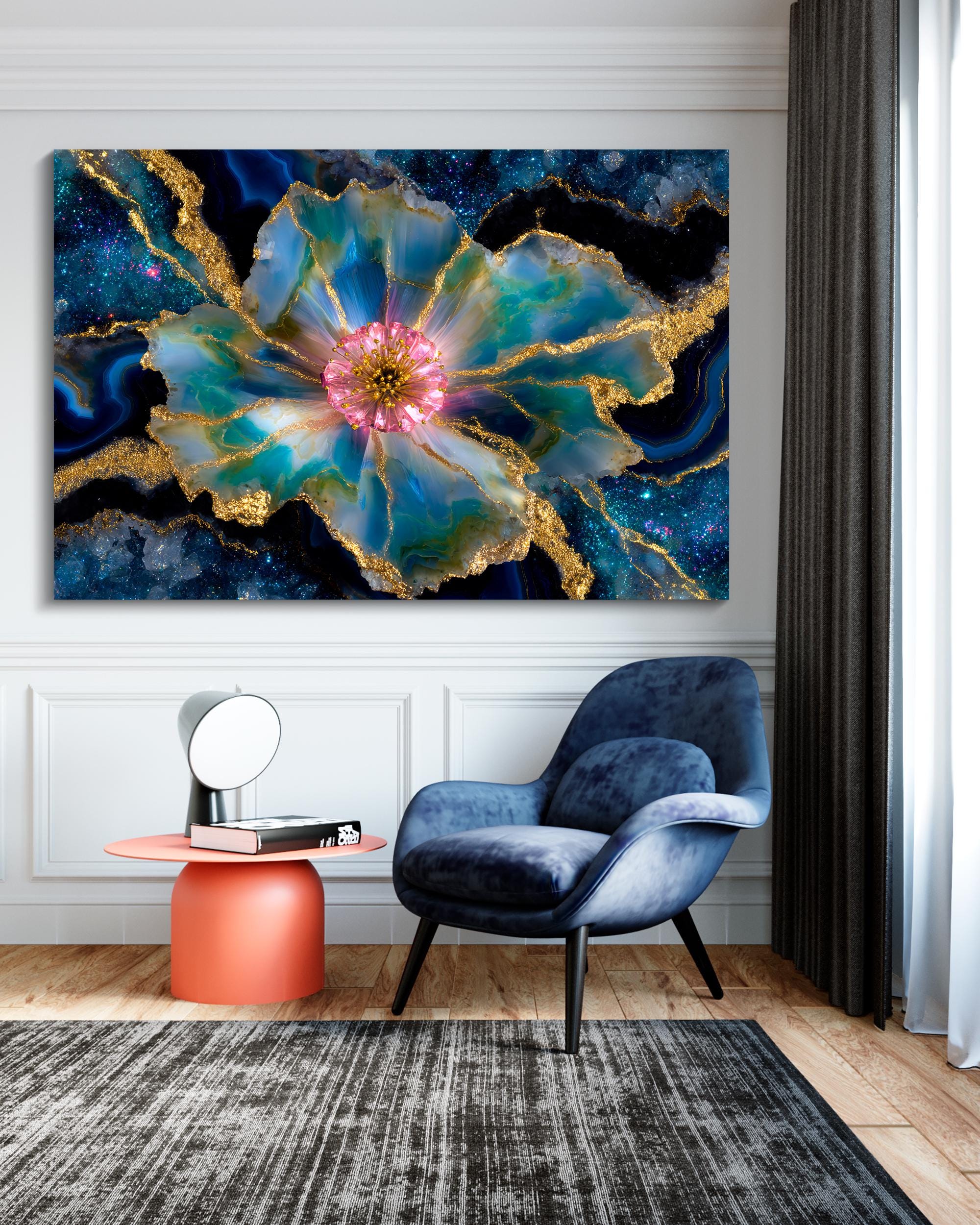 Crystal AcrylGlass Wall Art: Stellar Blossom Gem - Luxury Statement Piece