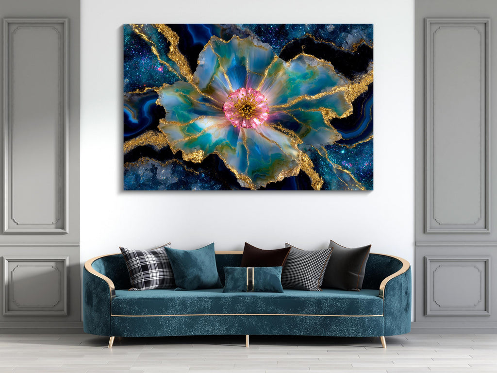 Crystal AcrylGlass Wall Art: Stellar Blossom Gem - Luxury Statement Piece