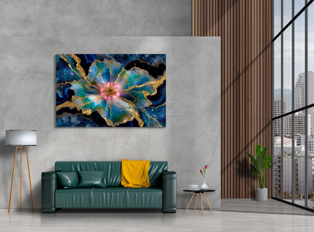 Crystal AcrylGlass Wall Art: Stellar Blossom Gem - Luxury Statement Piece