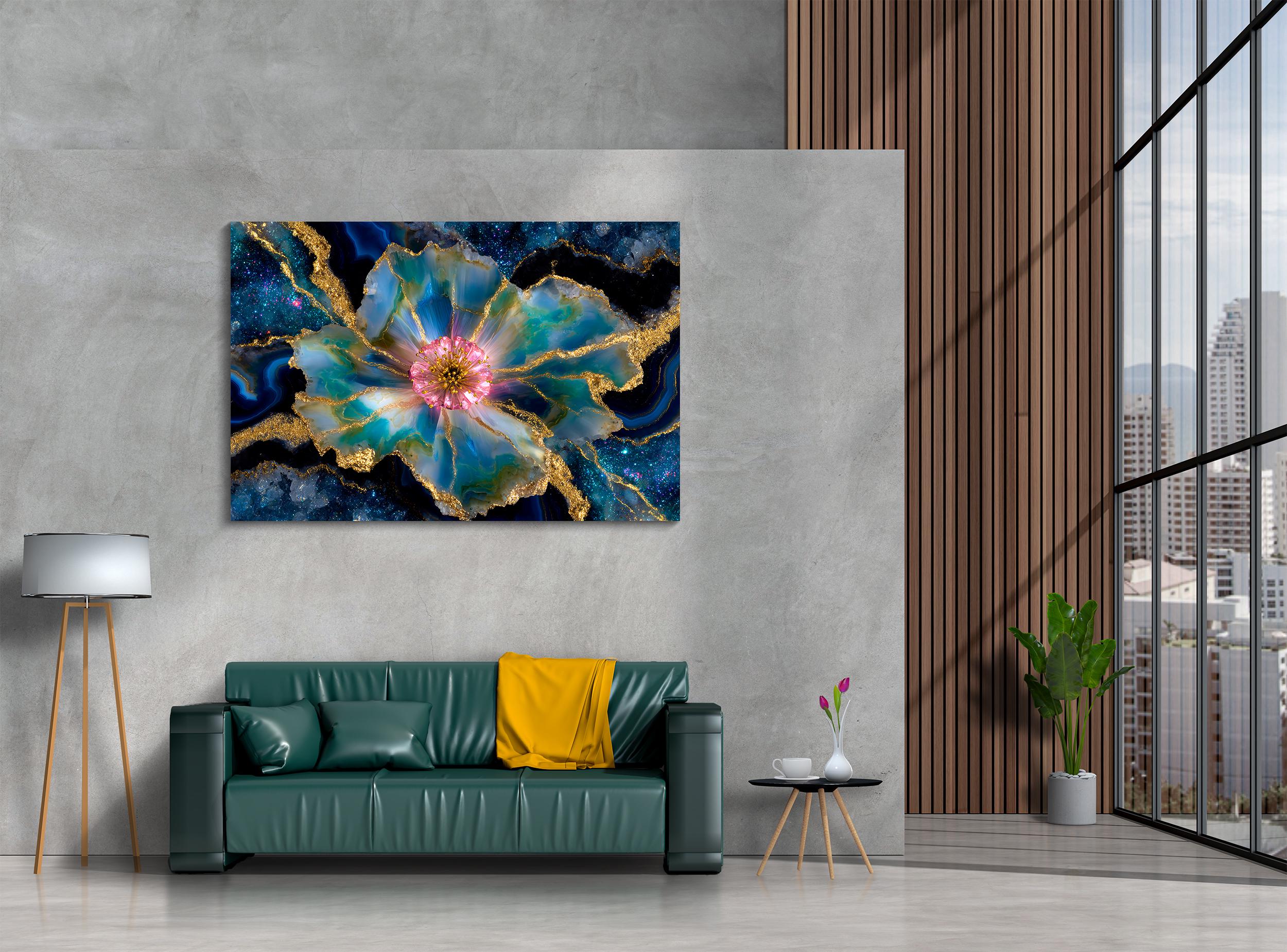 Crystal AcrylGlass Wall Art: Stellar Blossom Gem - Luxury Statement Piece