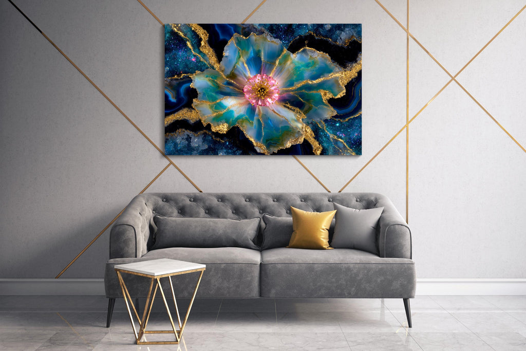 Crystal AcrylGlass Wall Art: Stellar Blossom Gem - Luxury Statement Piece