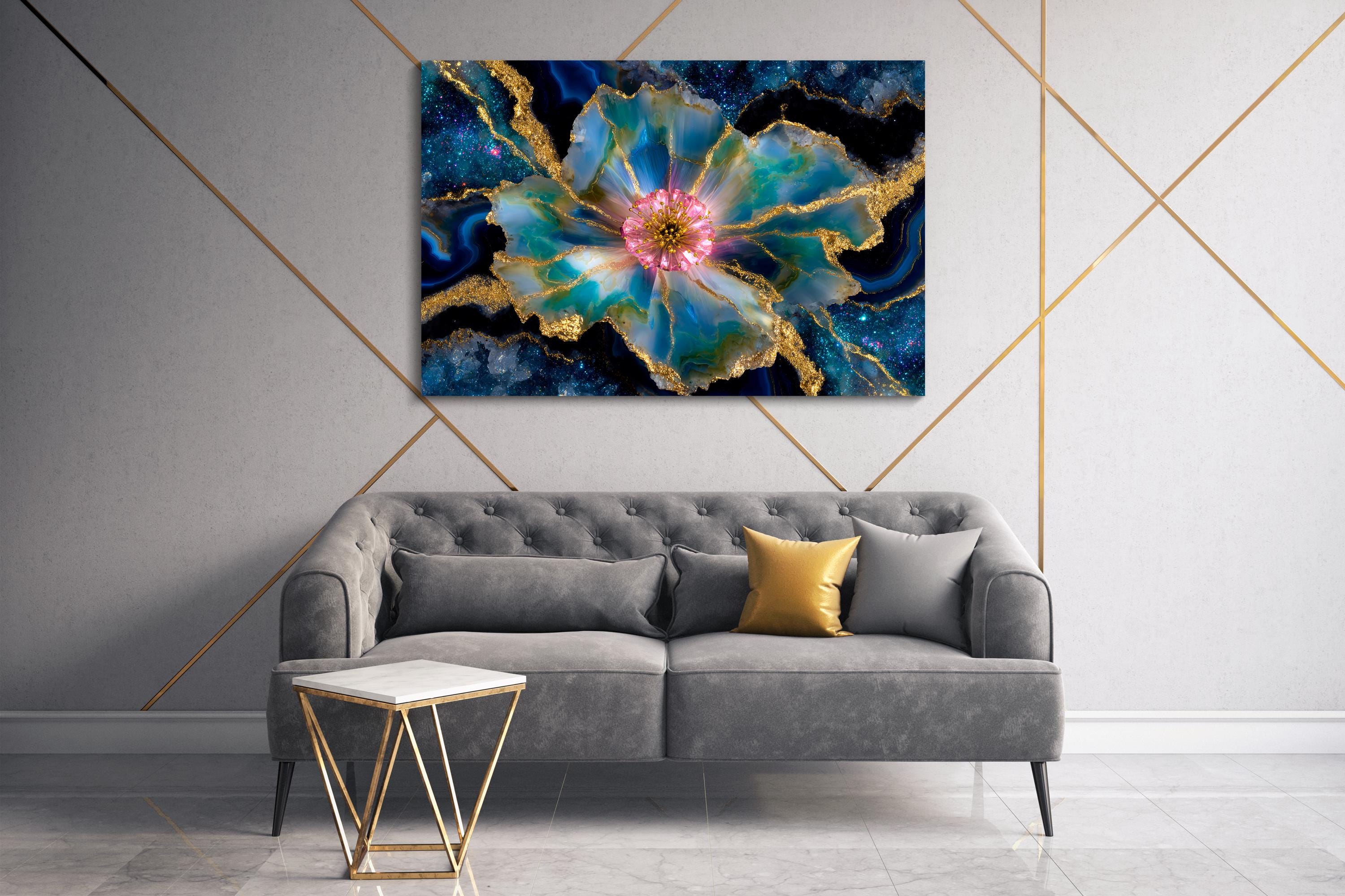 Crystal AcrylGlass Wall Art: Stellar Blossom Gem - Luxury Statement Piece