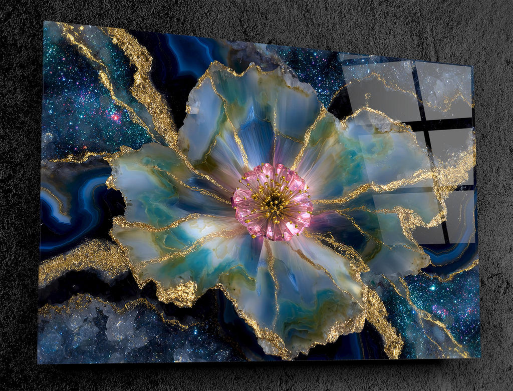 Crystal AcrylGlass Wall Art: Stellar Blossom Gem - Luxury Statement Piece