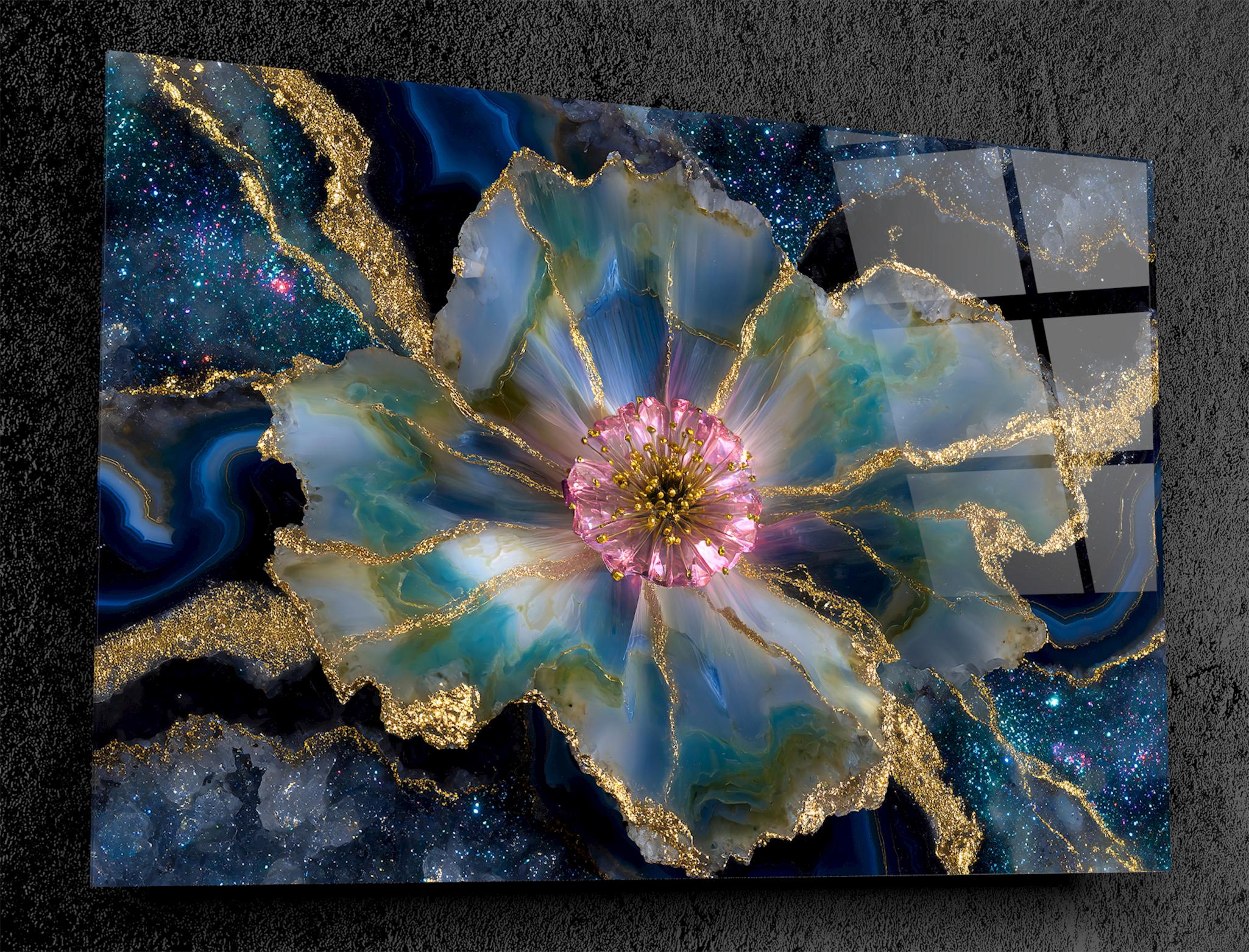 Crystal AcrylGlass Wall Art: Stellar Blossom Gem - Luxury Statement Piece