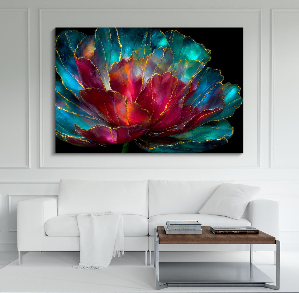 3D Gemstone Flower Wall Art: Aurora Peony Crystal AcrylGlass