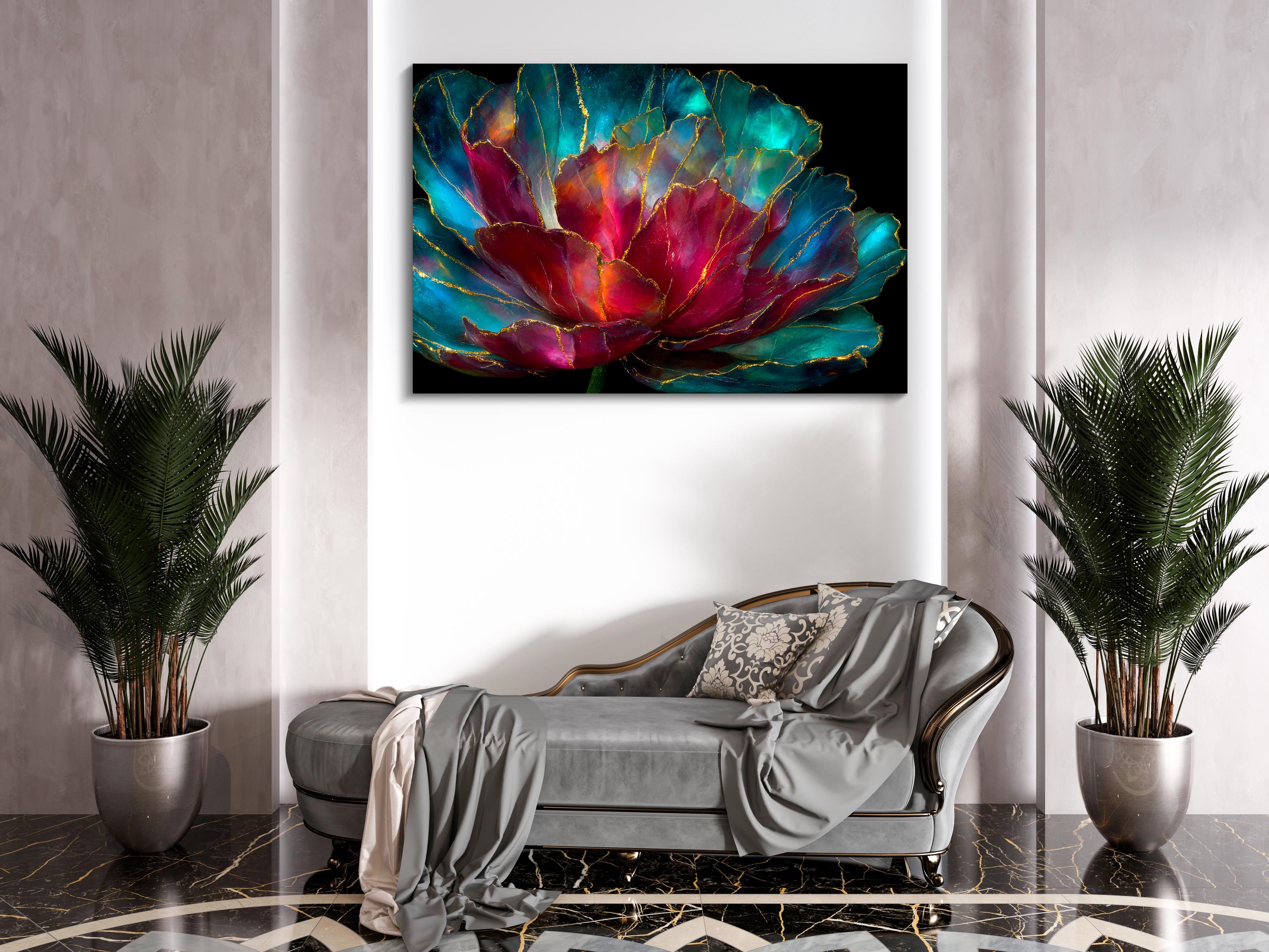 3D Gemstone Flower Wall Art: Aurora Peony Crystal AcrylGlass