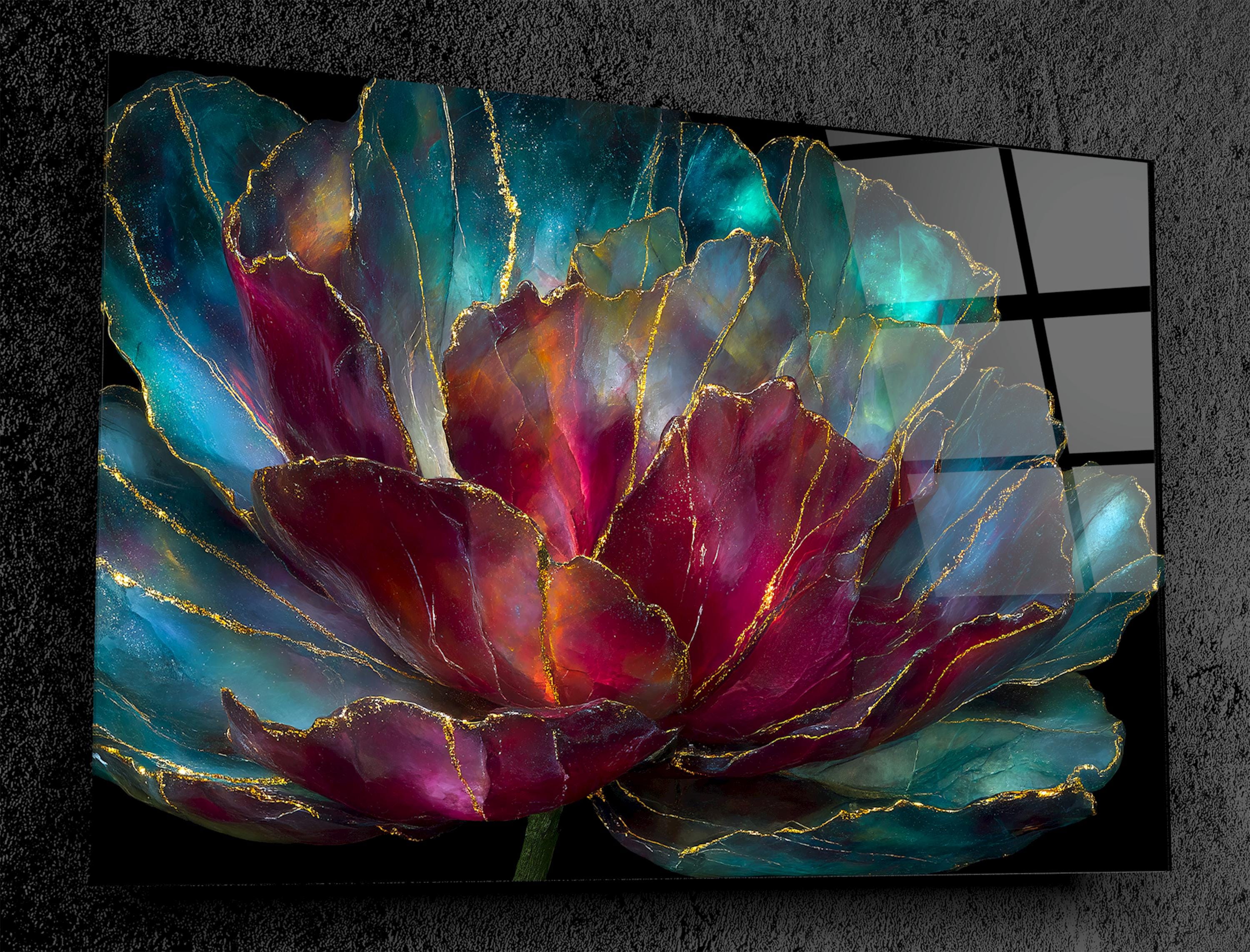 3D Gemstone Flower Wall Art: Aurora Peony Crystal AcrylGlass