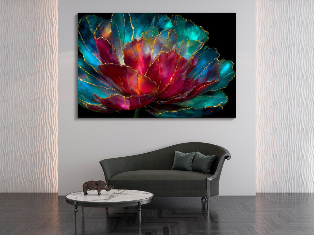 3D Gemstone Flower Wall Art: Aurora Peony Crystal AcrylGlass