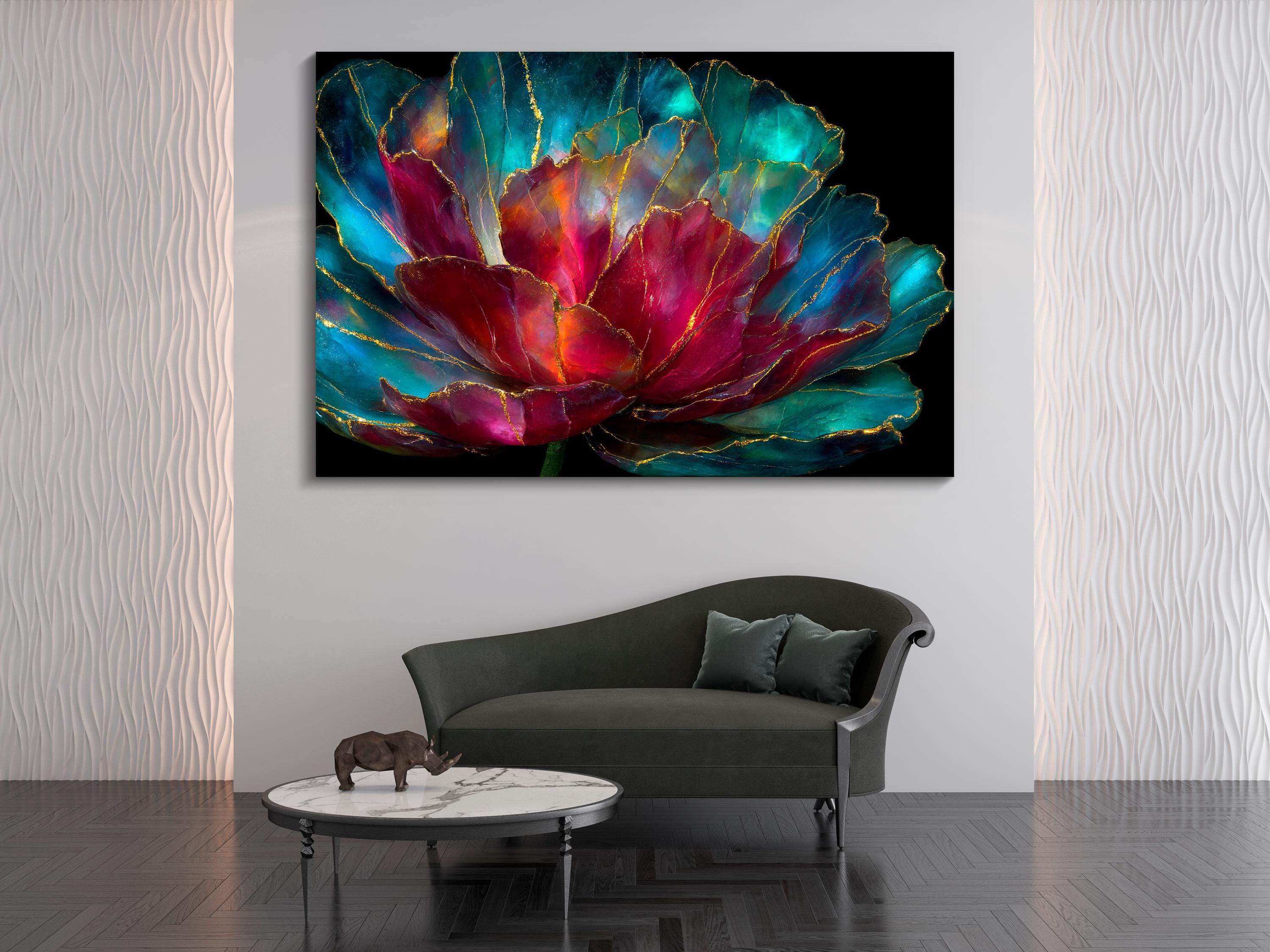 3D Gemstone Flower Wall Art: Aurora Peony Crystal AcrylGlass