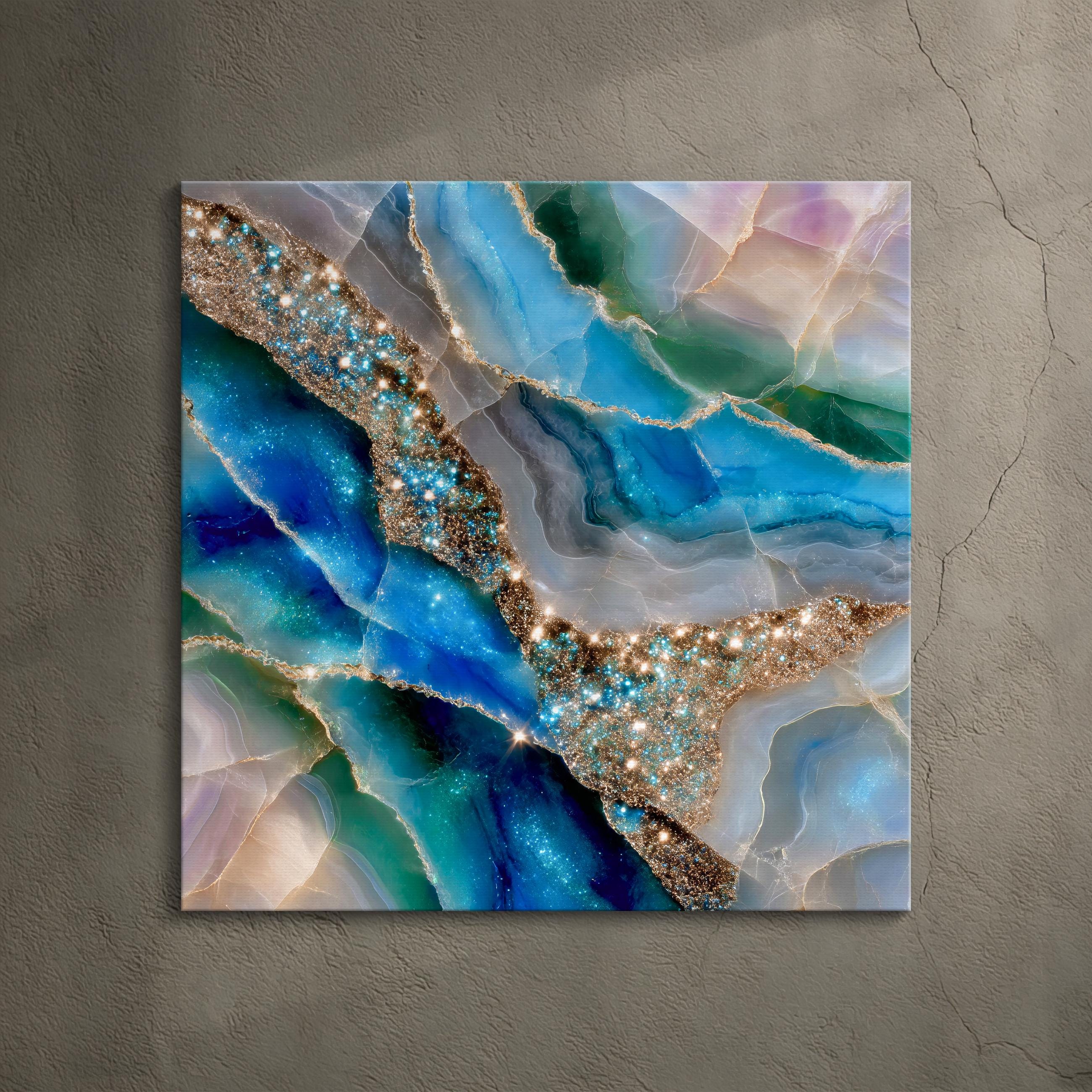Aquamarine Crystal AcrylGlass Wall Art: Celestial Azure Rivers 3D Gemstone Panel