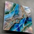 Aquamarine Crystal AcrylGlass Wall Art: Celestial Azure Rivers 3D Gemstone Panel