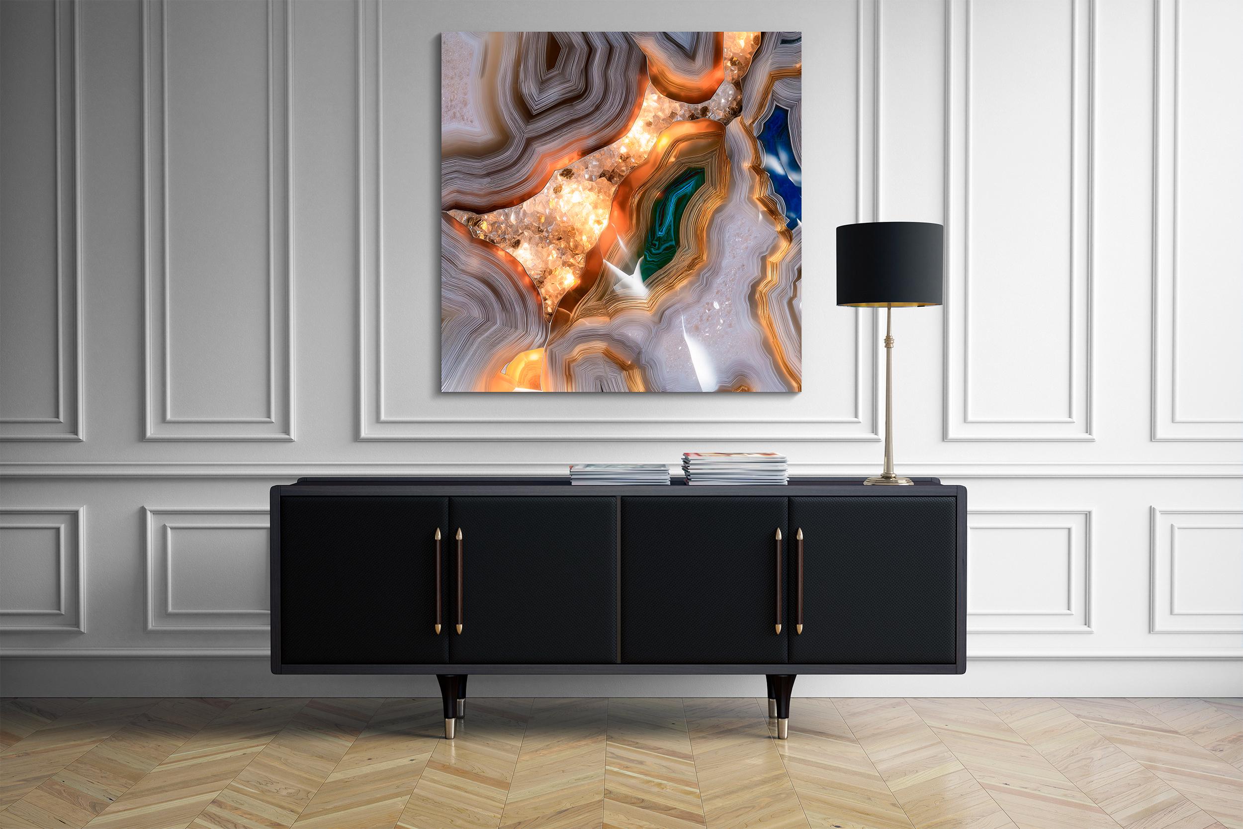 Teal & Gold Agate Geode Acrylic Glass Wall Art: Modern Luxury Panel