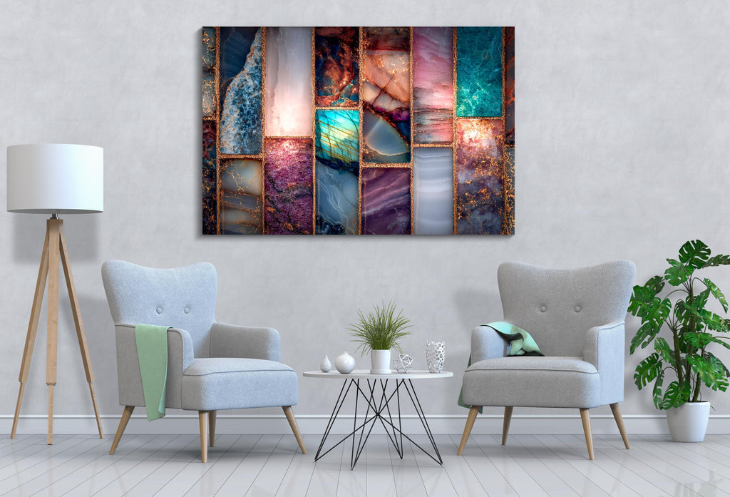 Crystal Geode AcrylGlass Wall Art – Luxury Mineral Home Decor