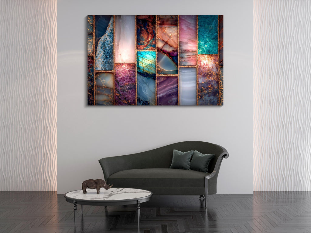 Crystal Geode AcrylGlass Wall Art – Luxury Mineral Home Decor
