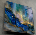 Crystal AcrylGlass Deep Blue Gemstone Wall Art with Gold Accents up to 60×60″